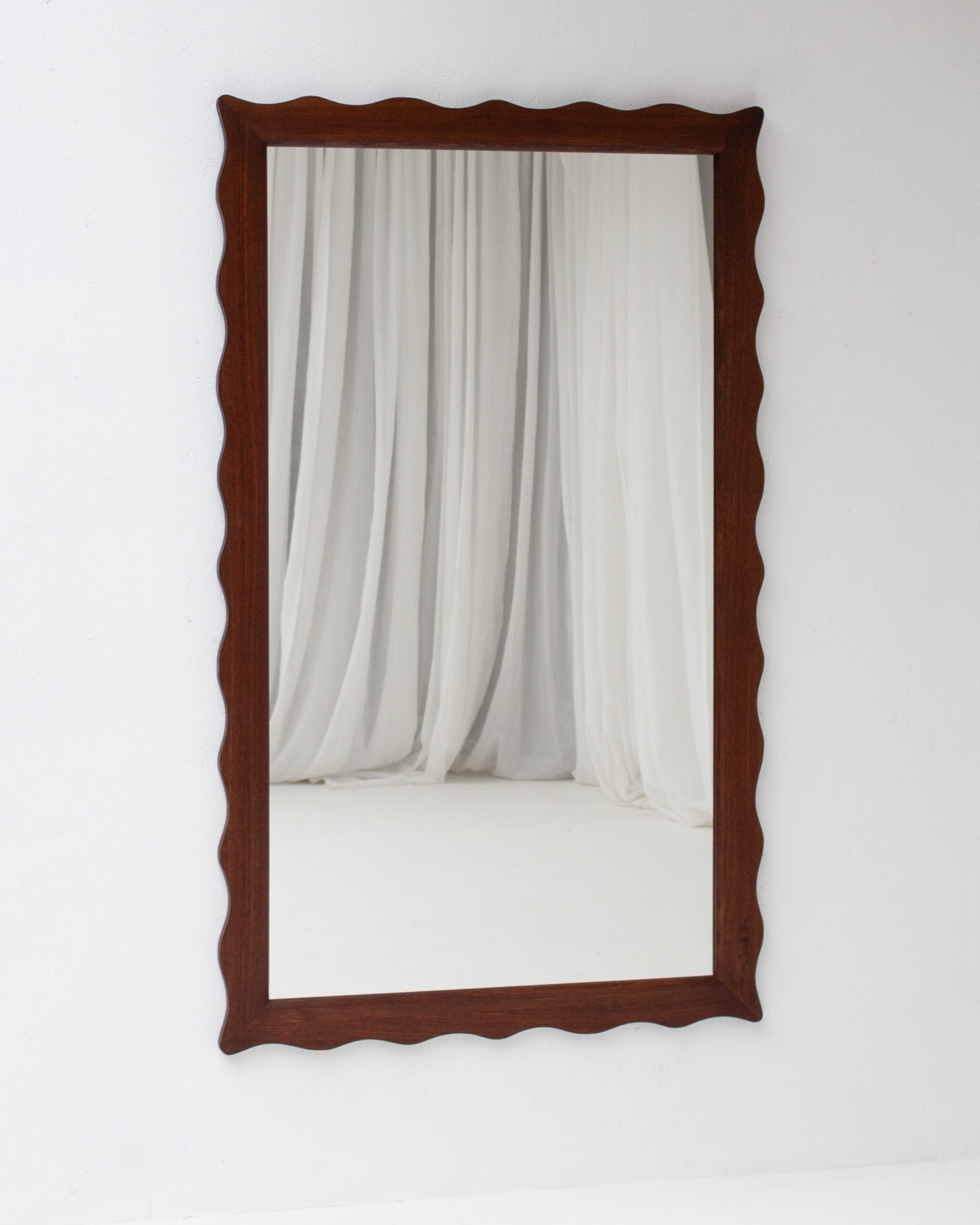 Large Vintage Wavy Walnut Wall Mirror by Malata Antwerp | The Oblist