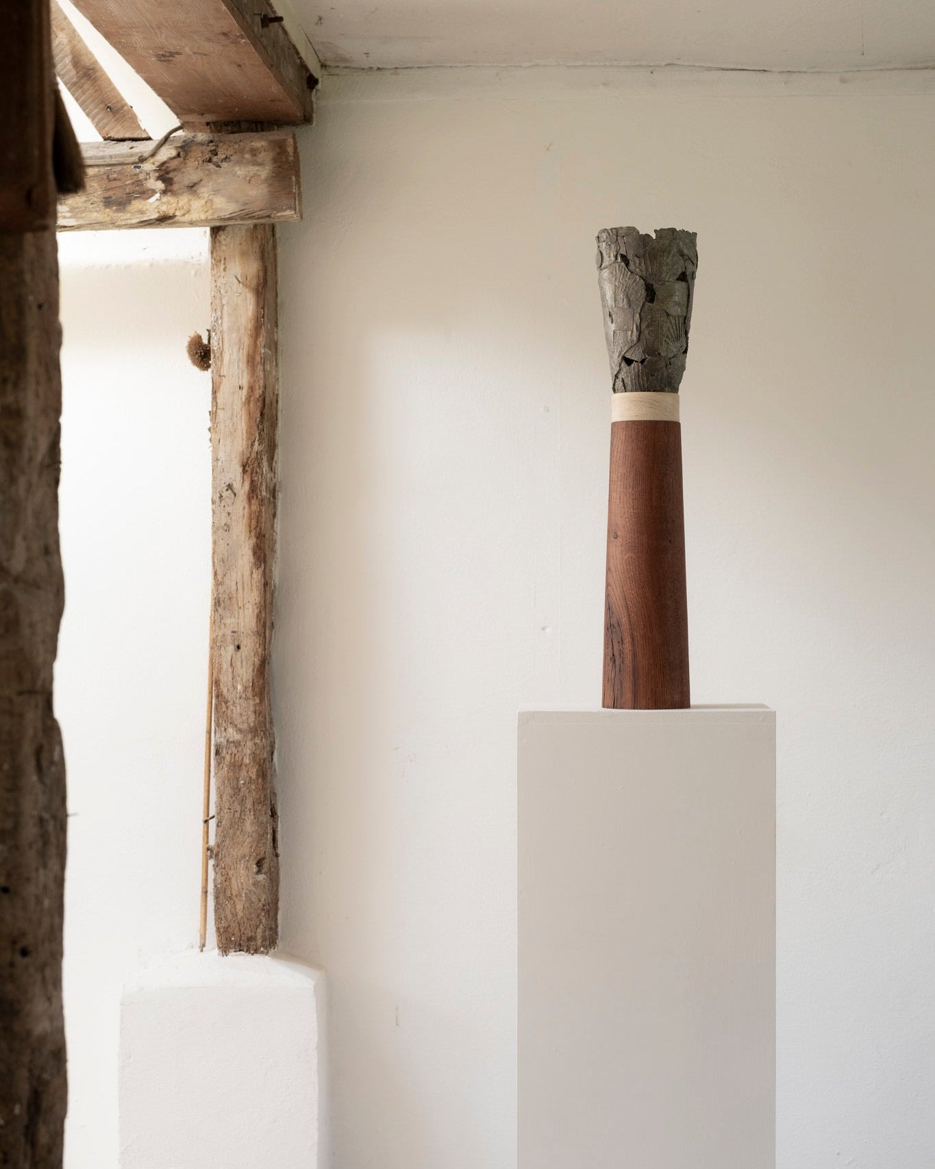 Standing Crucible | Bronze, Stone & Oak Sculpture