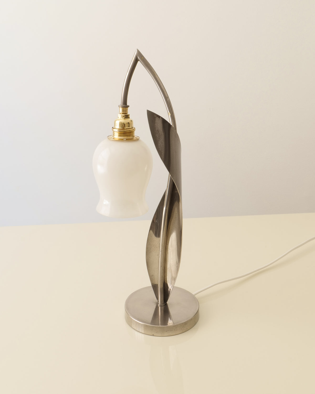 Chrome Opaline Glass Lily of the Valley Table Lamp c.1950s — alternate view