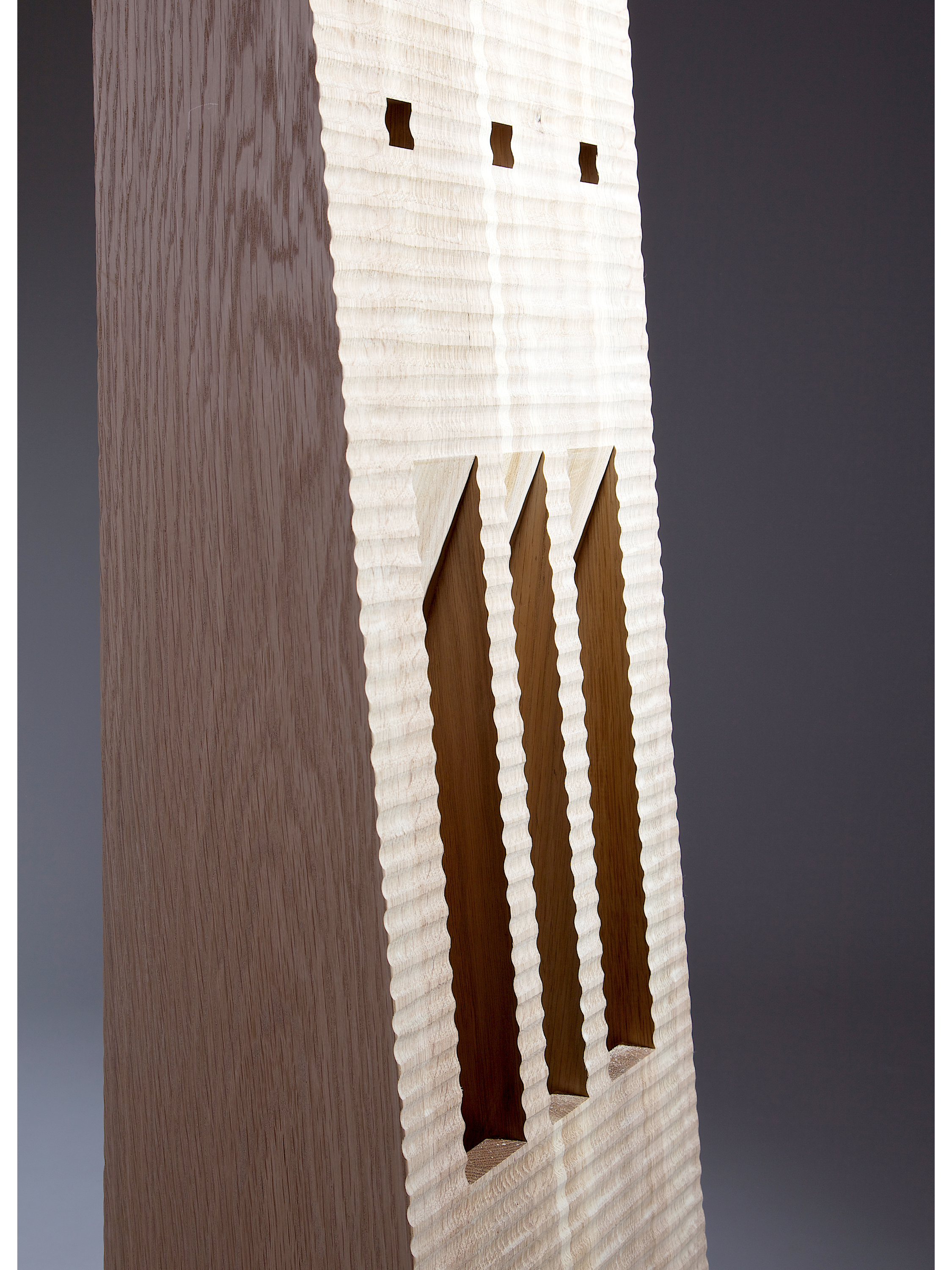 Totem Coat Stand - Oak and 5500 years old Bog Oak — close-up of textured oak surface