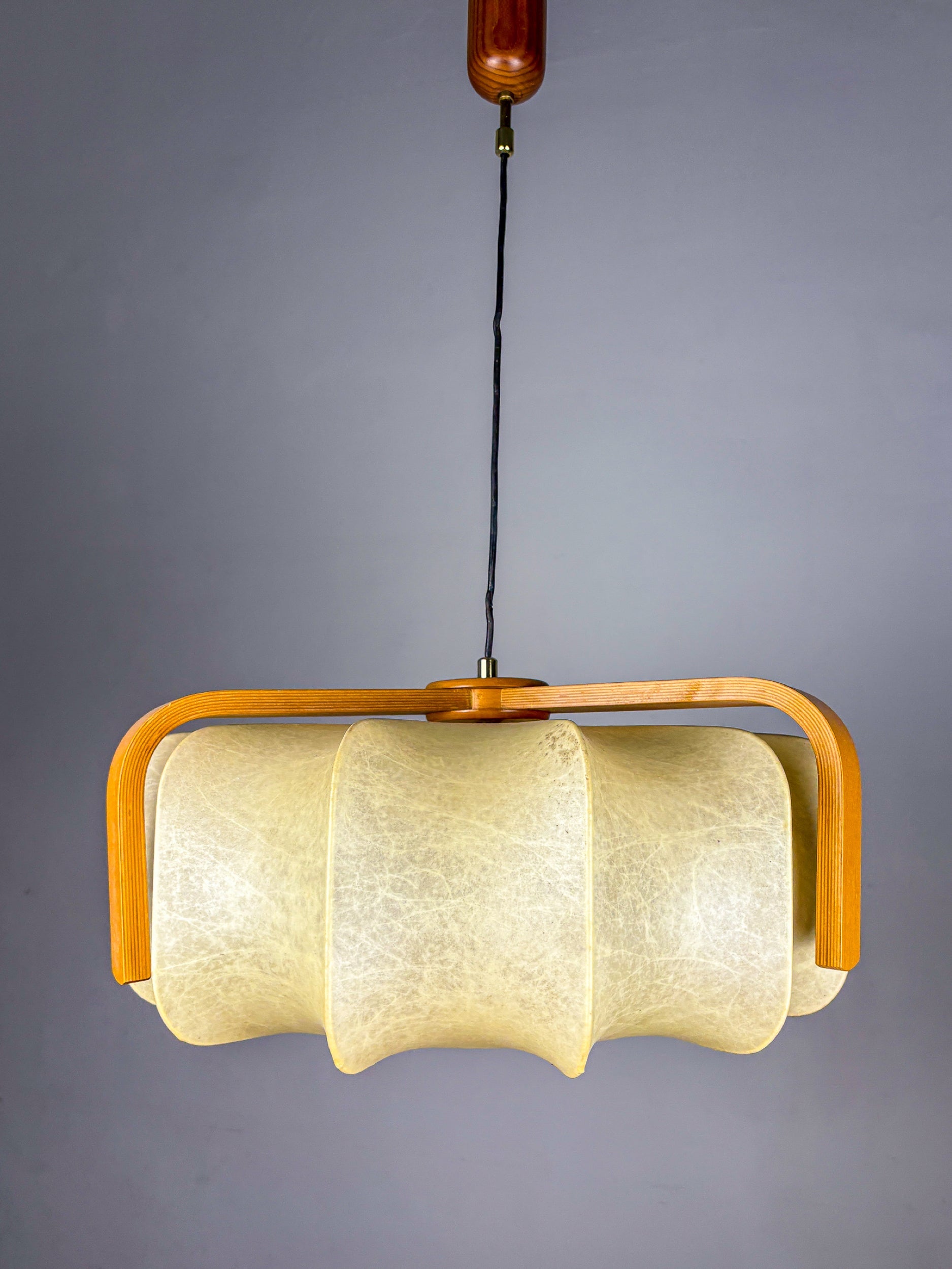 Mid-Century Cocoon Pendant Lamp, Resin & Pine Wood, Italy, 1960s — alternate view