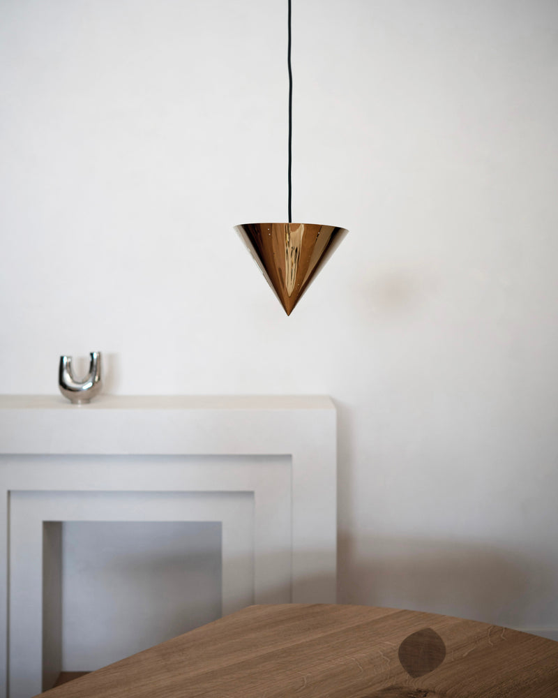 October Ceiling Lamp - Polished Brass — close-up of polished brass cone shape