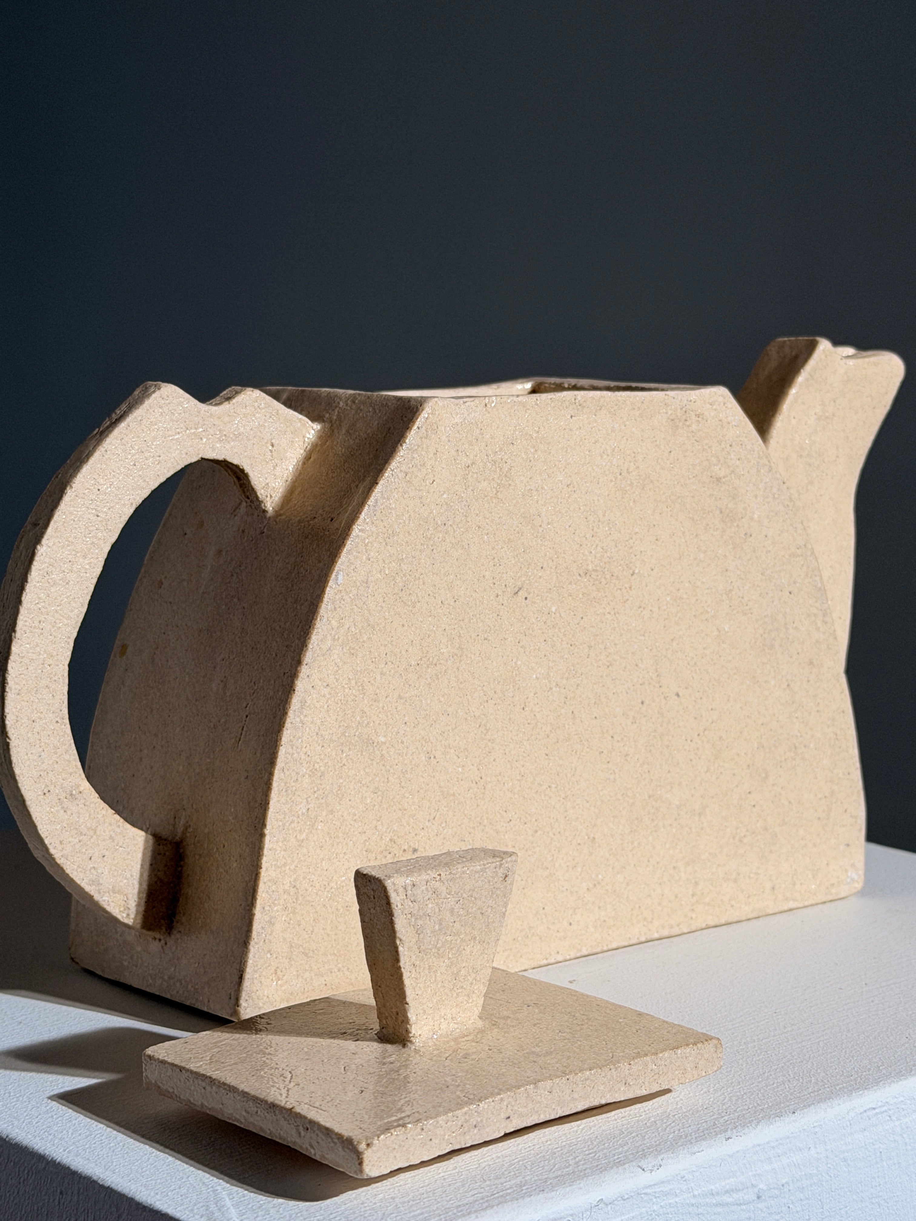 Geometric sculptural stoneware teapot, France, 1990 — alternate view