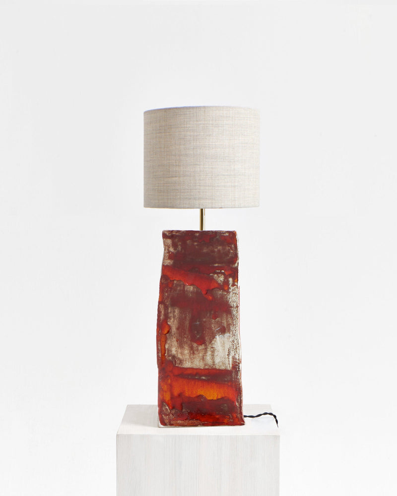 Rectangular Ceramic Lamp — close-up of textured red ceramic base