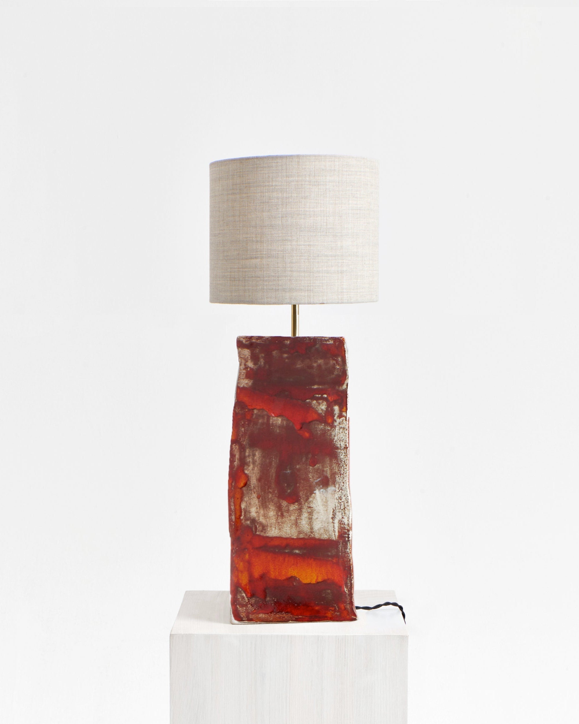Rectangular Ceramic Lamp — close-up of textured red ceramic base