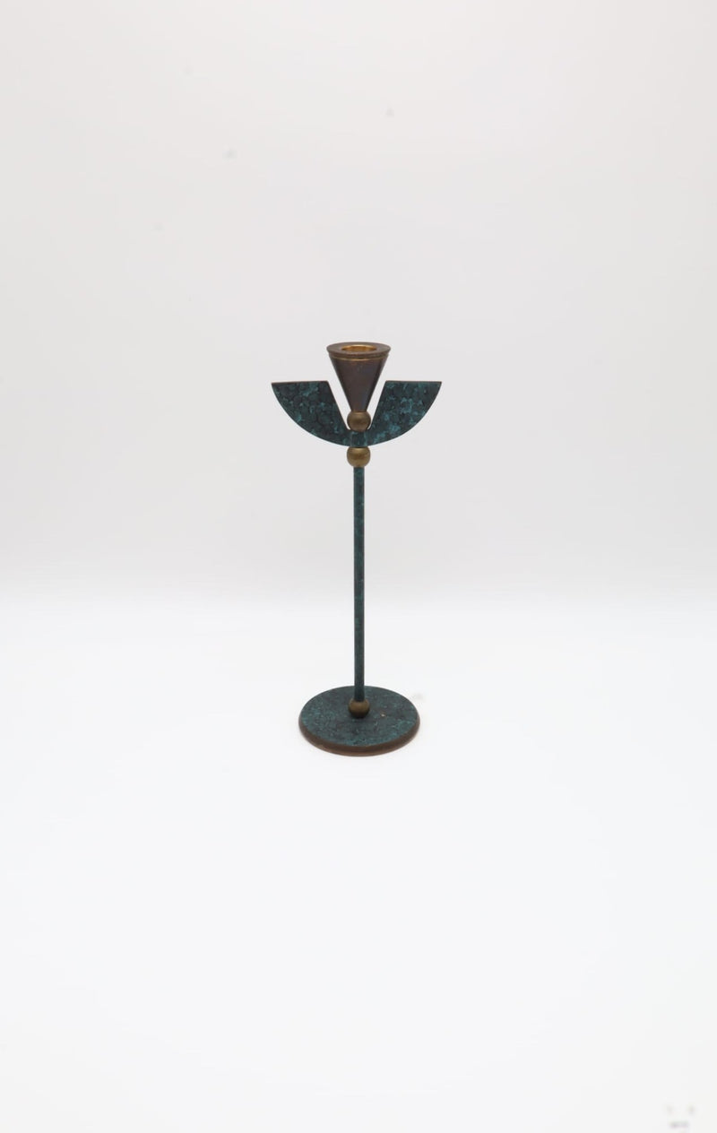 Postmodern Memphis Style Verdigris & Brass Winged Candle Holder – Italy, 1980s by Forma Finds | The Oblist