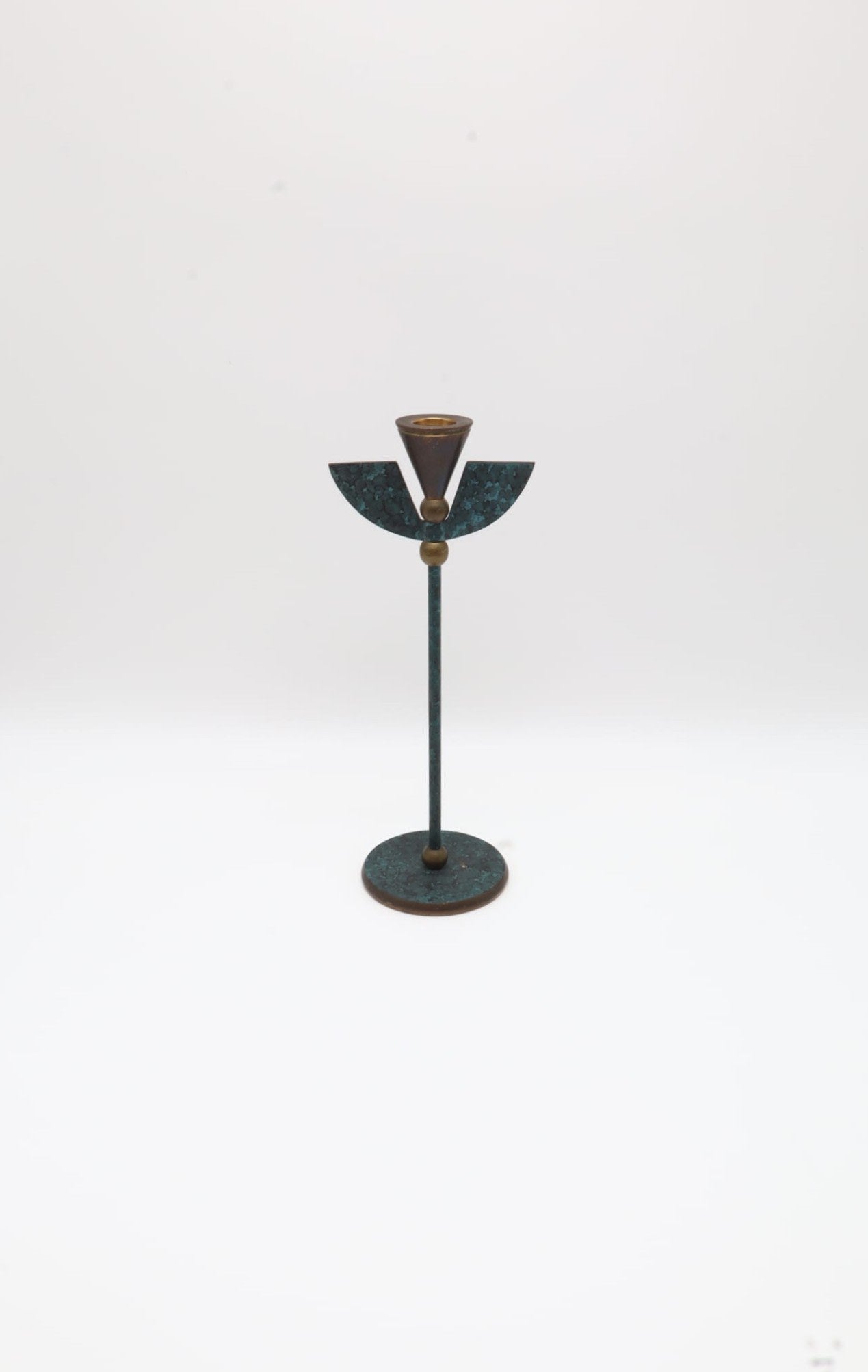 Postmodern Memphis Style Verdigris & Brass Winged Candle Holder – Italy, 1980s by Forma Finds | The Oblist