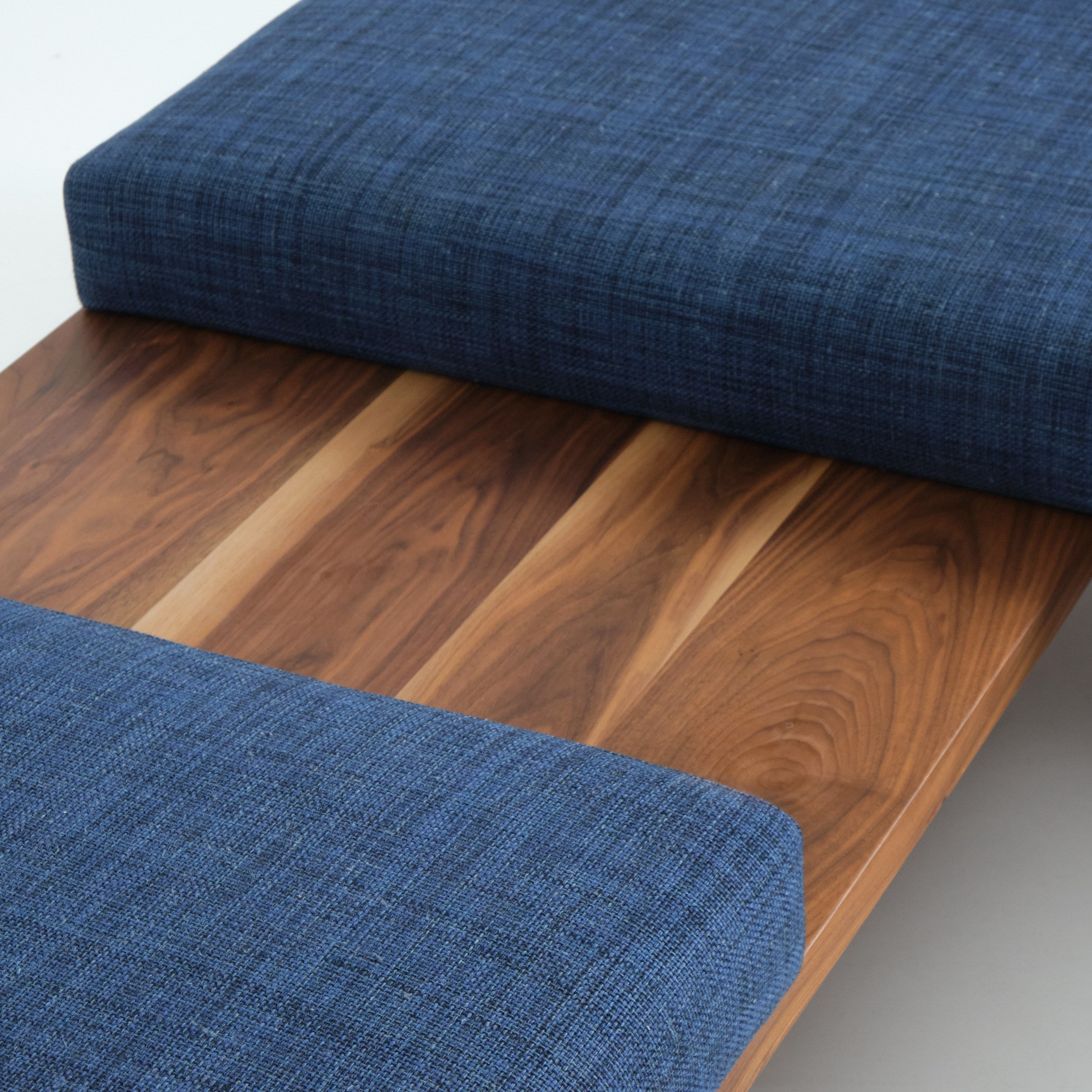Nazaré Daybed L Shape — back view highlighting blue fabric and wood