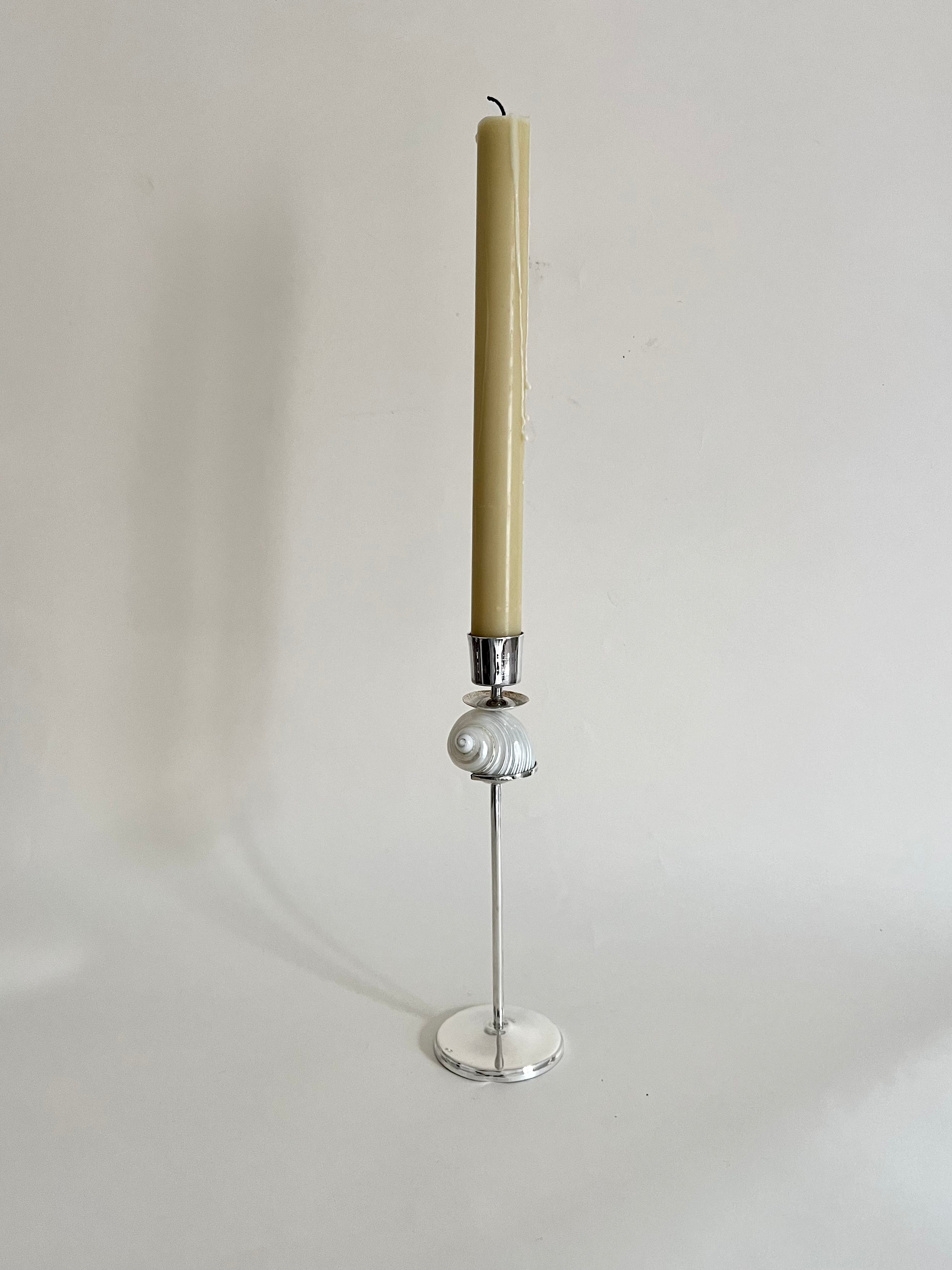 Silver Spiral Candleholder — front view with pale yellow candle