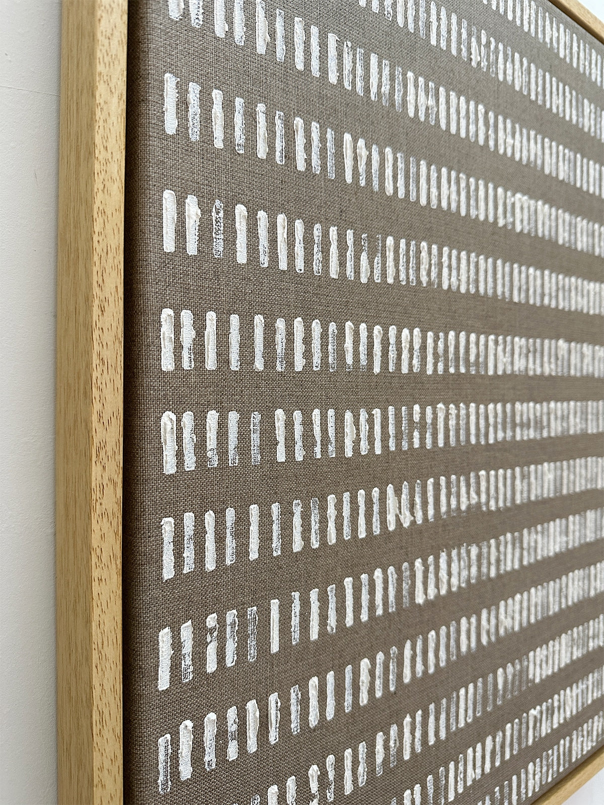 Warm White - Reversed Turf' Painting — close-up of textured canvas with wooden frame