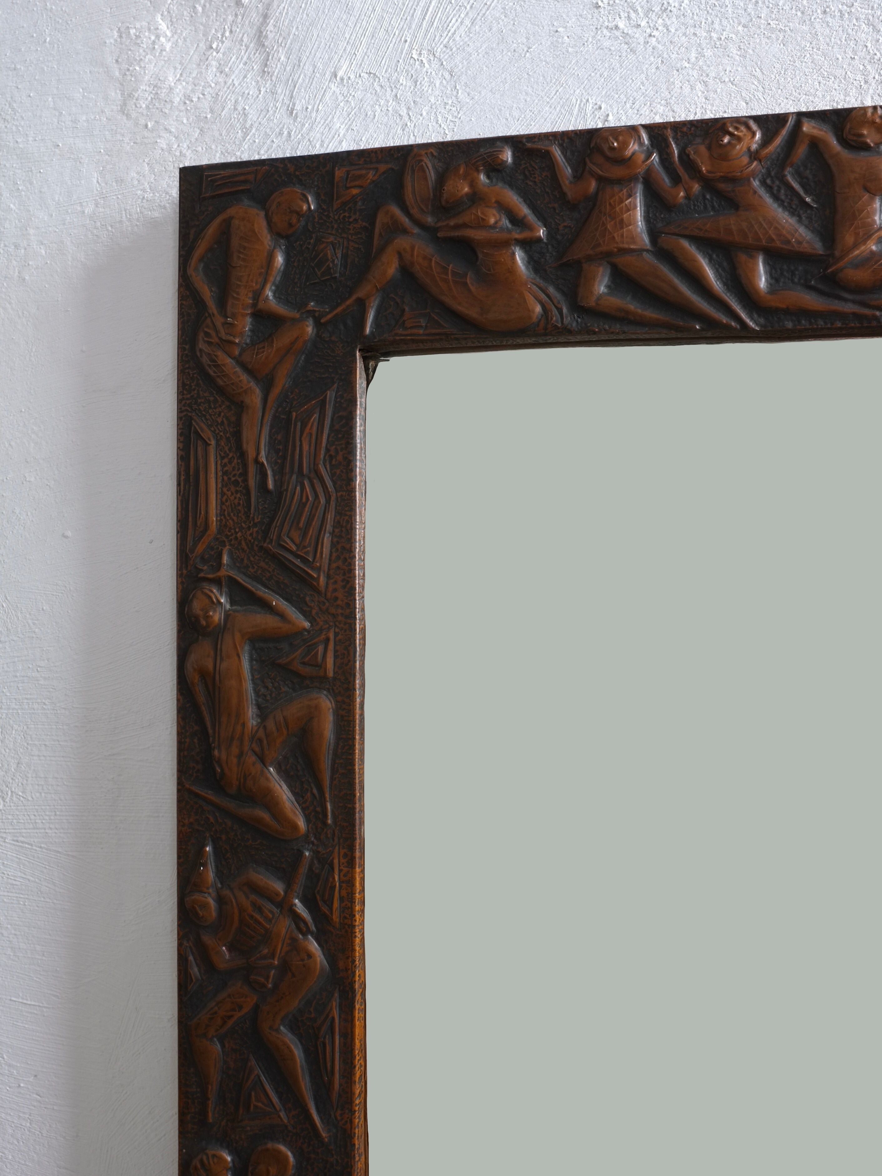 Copper Relief Wall Mirror, Bragalini Angelo Style, Italy, 1970s — lifestyle setting