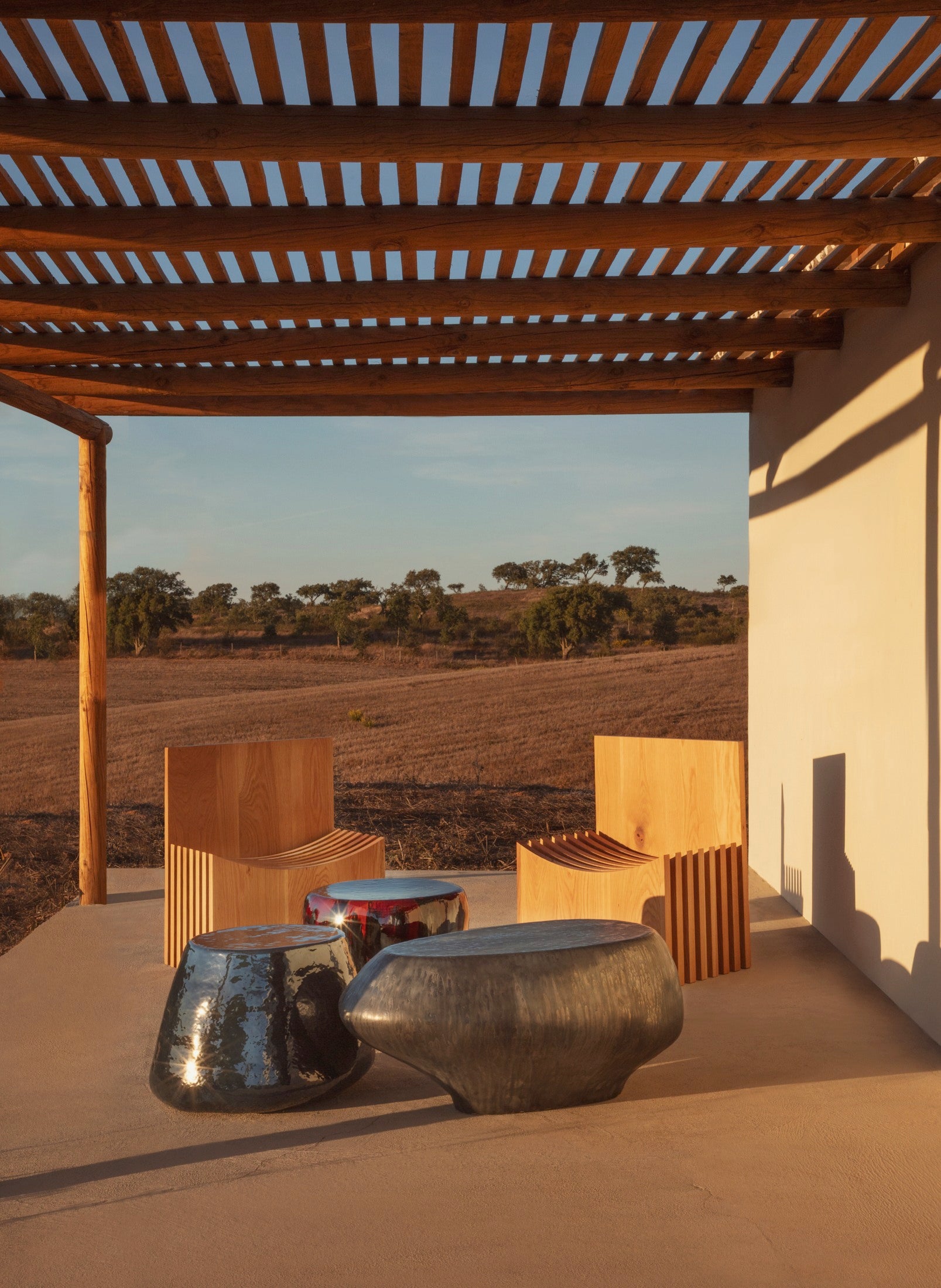 Medium Ceramic Side Table — outdoor setting with textured surface