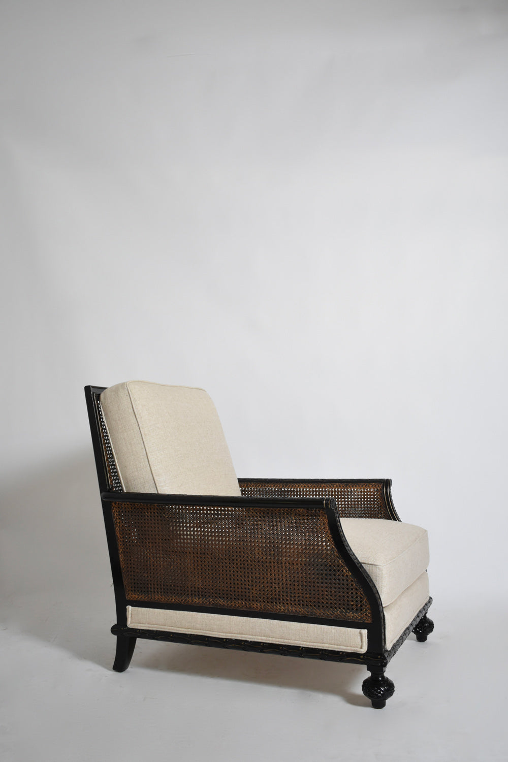 Canning and carved wood armchair, XIXth c. — detail view