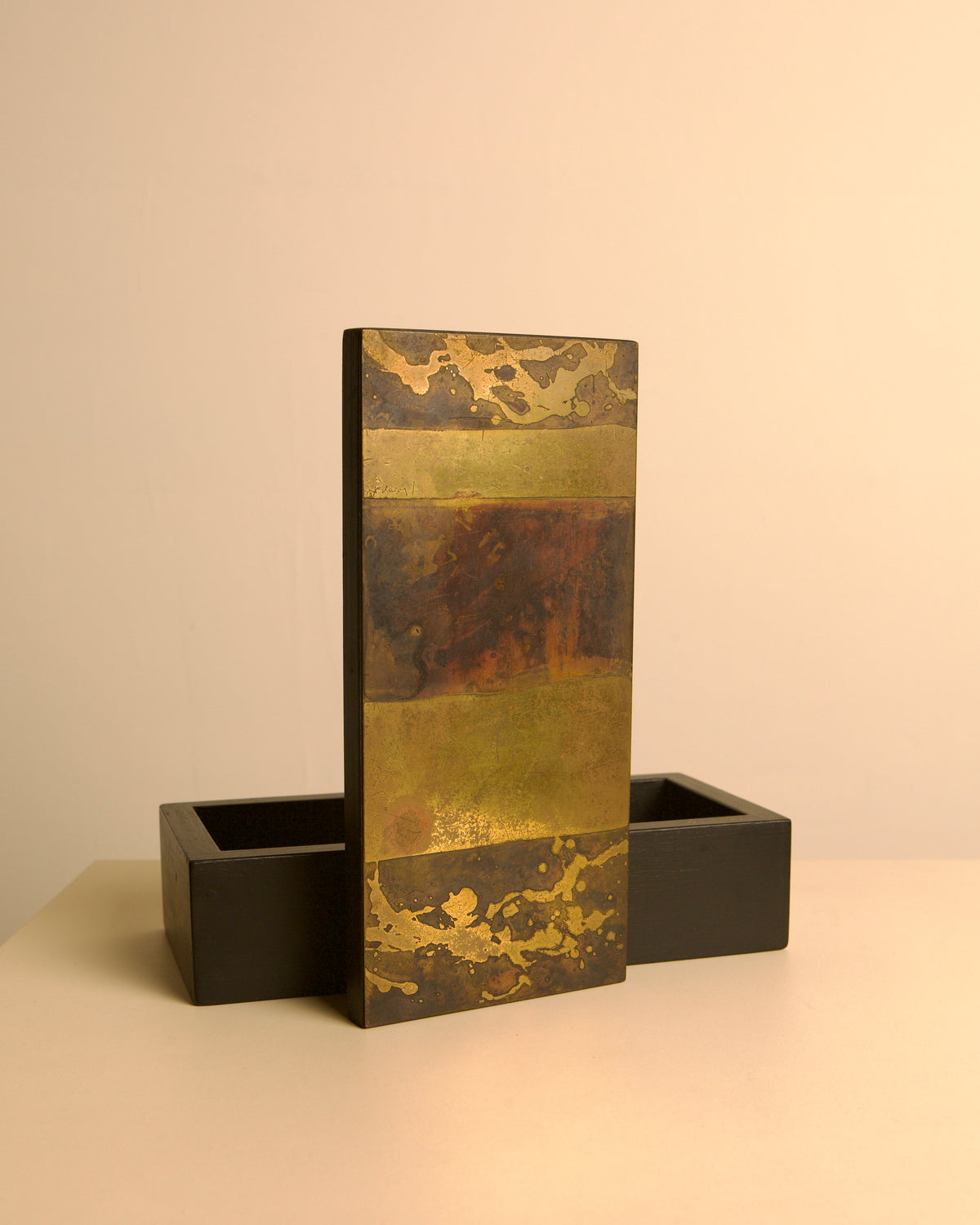 Black-stained wooden box with engraved brass lid by Jean Blazy, 1960s — additional view