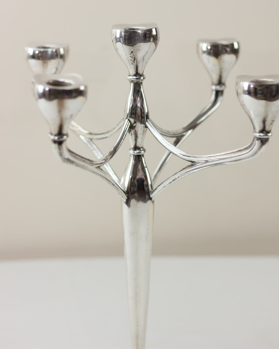 Vintage Alpaca Candleholder — side angle showing polished silver finish
