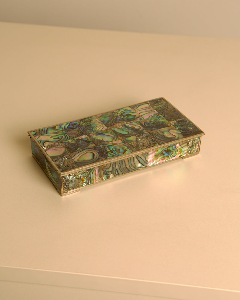 Italian Rectangular Silver and Mother-of-pearl Inlaid Box 40s by Treaptyque | The Oblist — artisan mother-of-pearl inlay