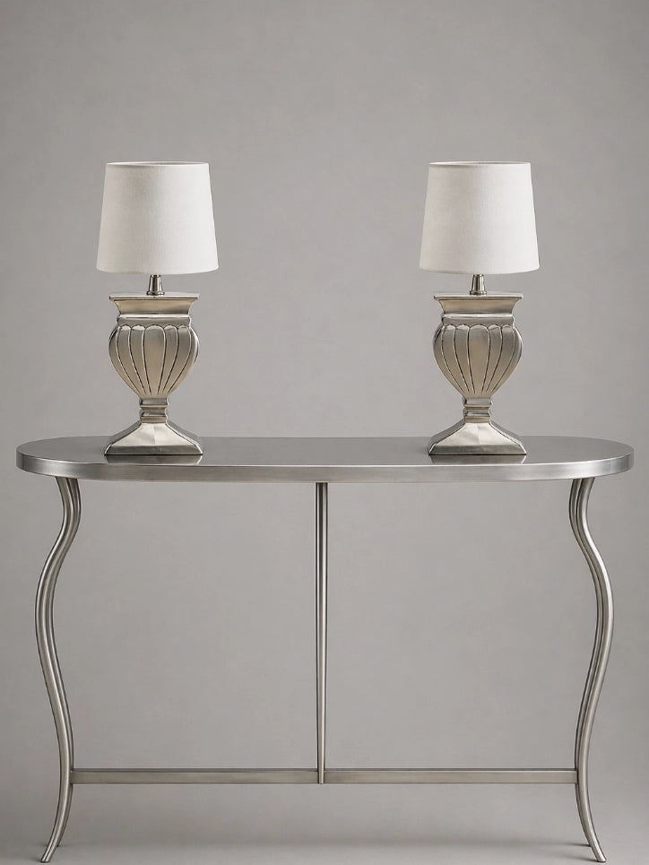 1980s Vintage Silver-Toned Urn Acanthus Table Lamp — detail view