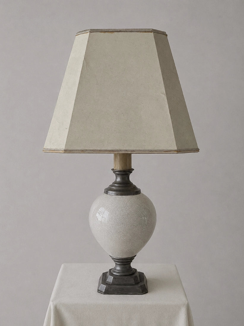 1940s French Vintage Pewter Ball Table Lamp — detail view