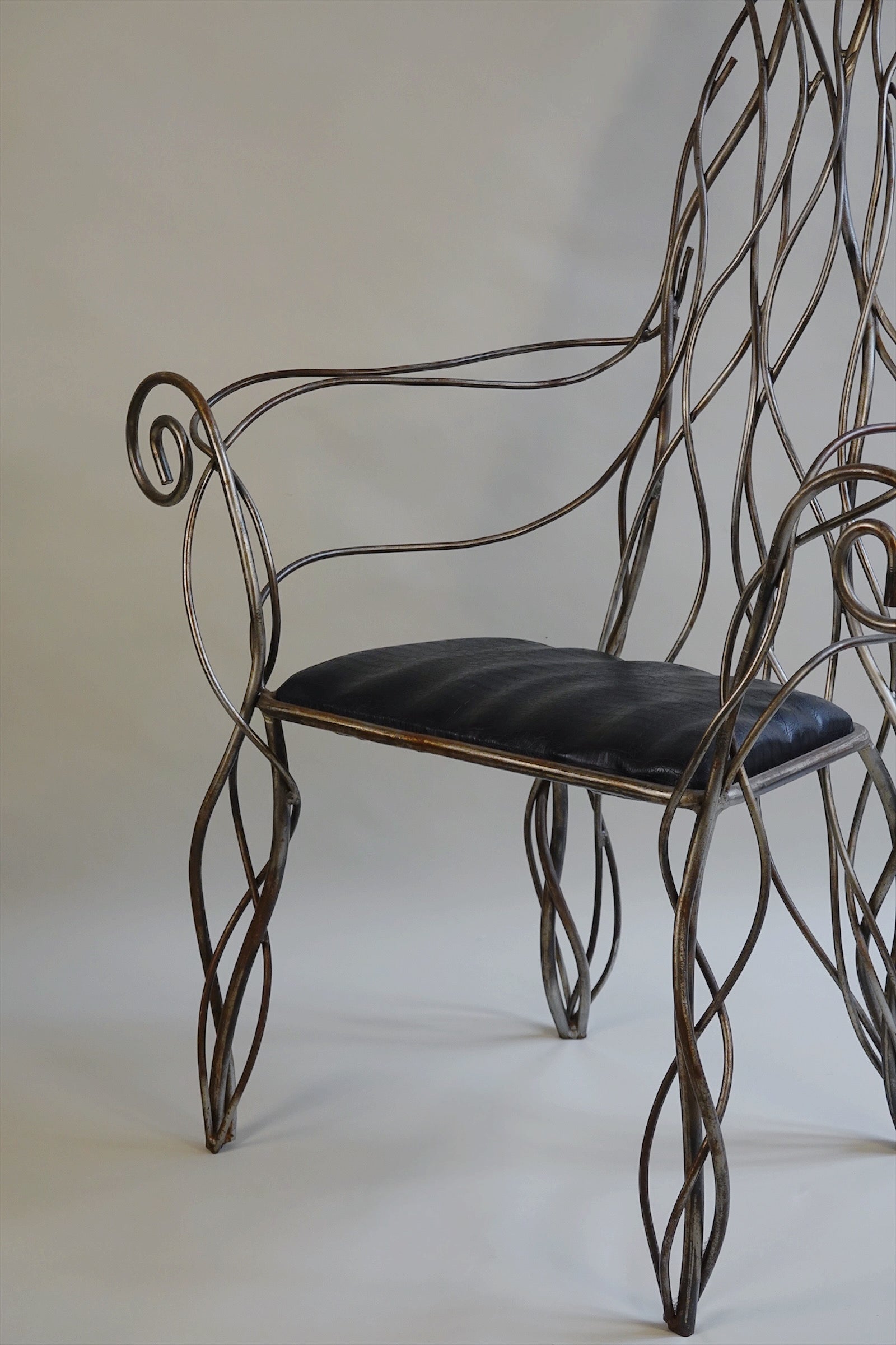 Iron High Back Chair in the manner of André Dubreuil c.1990's — detail view