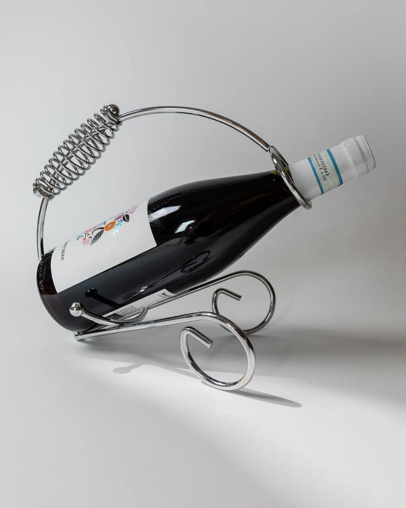 Chrome metal wine bottle holder with coiled spring design, 1980s