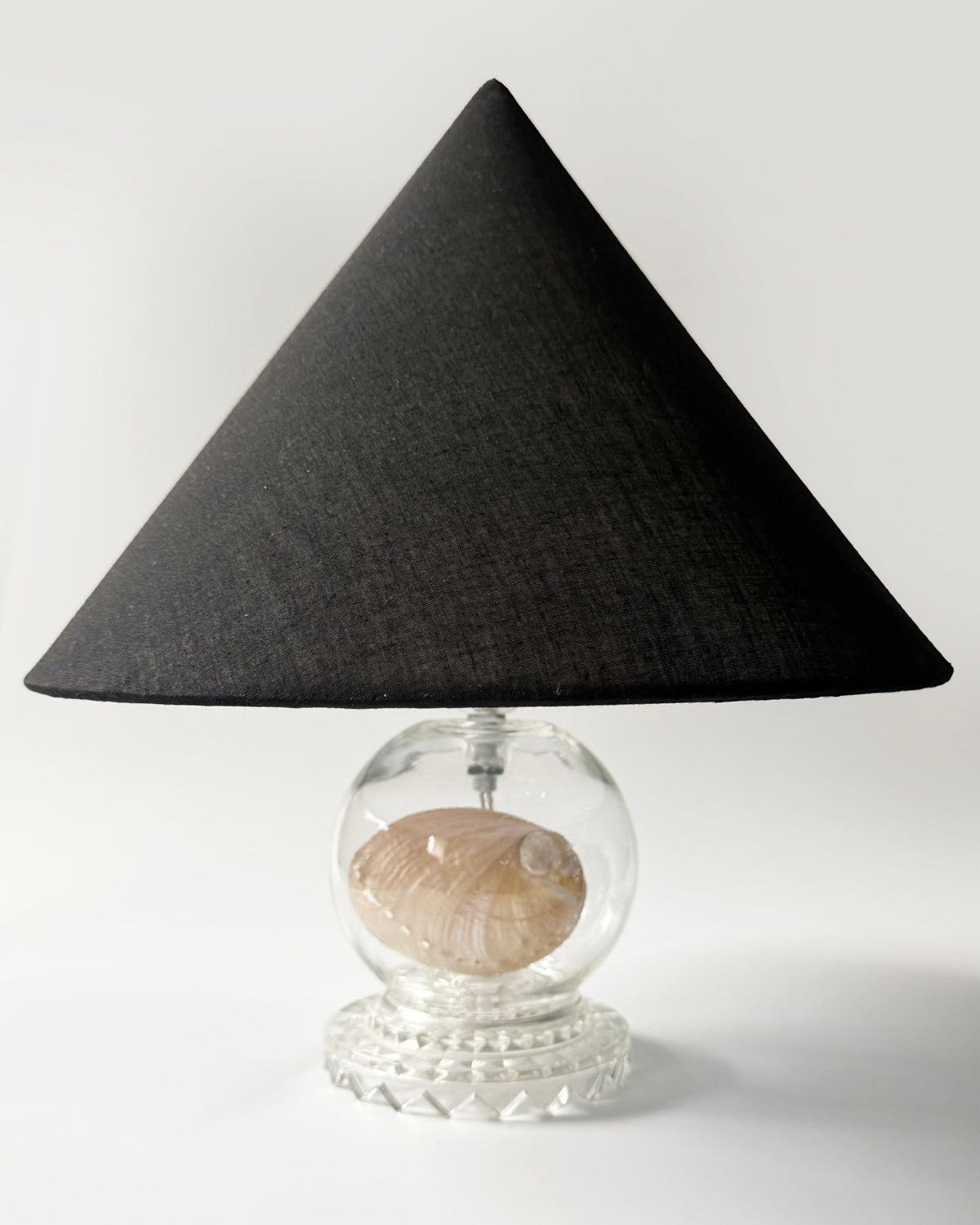 Deco Pressed Glass Lamp with Shell and Custom Linen Shade by virga | The Oblist