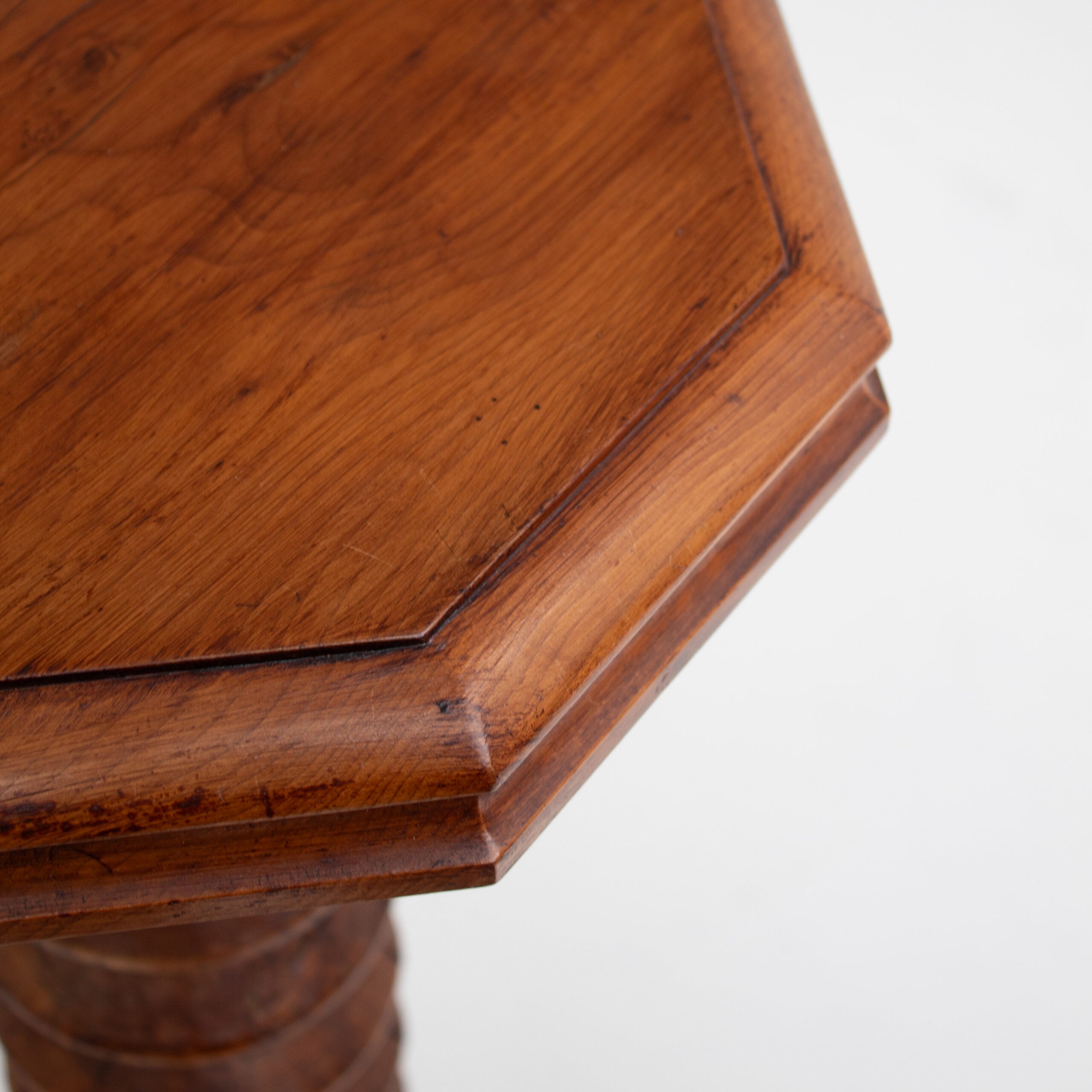 Hand-Carved Wooden Pedestal in Solid Walnut — side angle