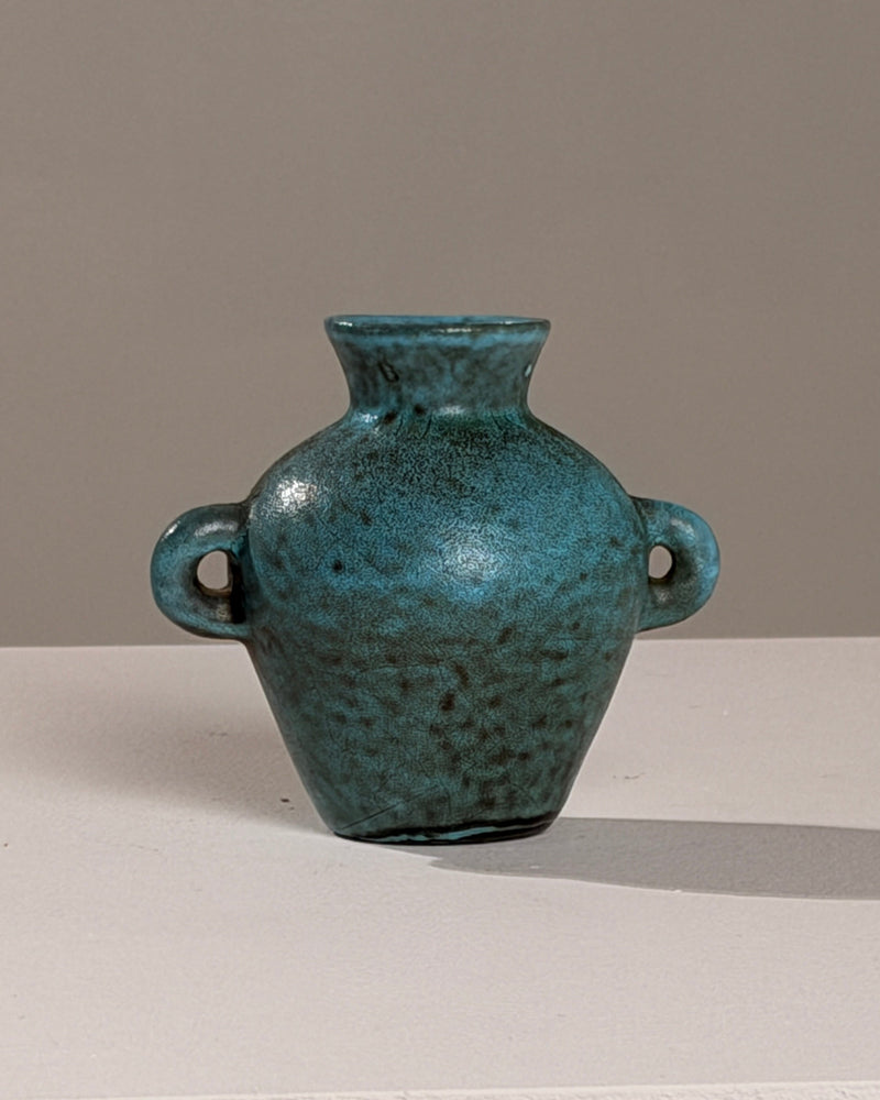 Small Ear-handled Vase by Potiers d'Accolay | The Oblist — turquoise ceramic, vintage artisan