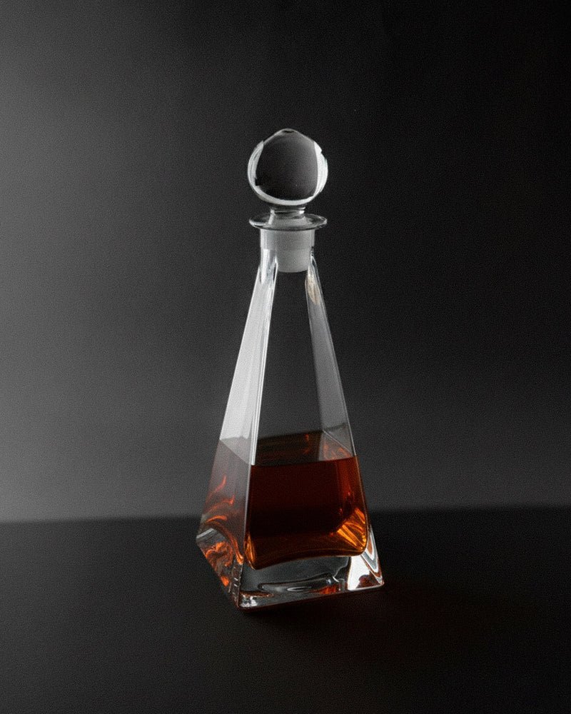 1980s Murano Glass Decanter — angled view with amber liquid inside