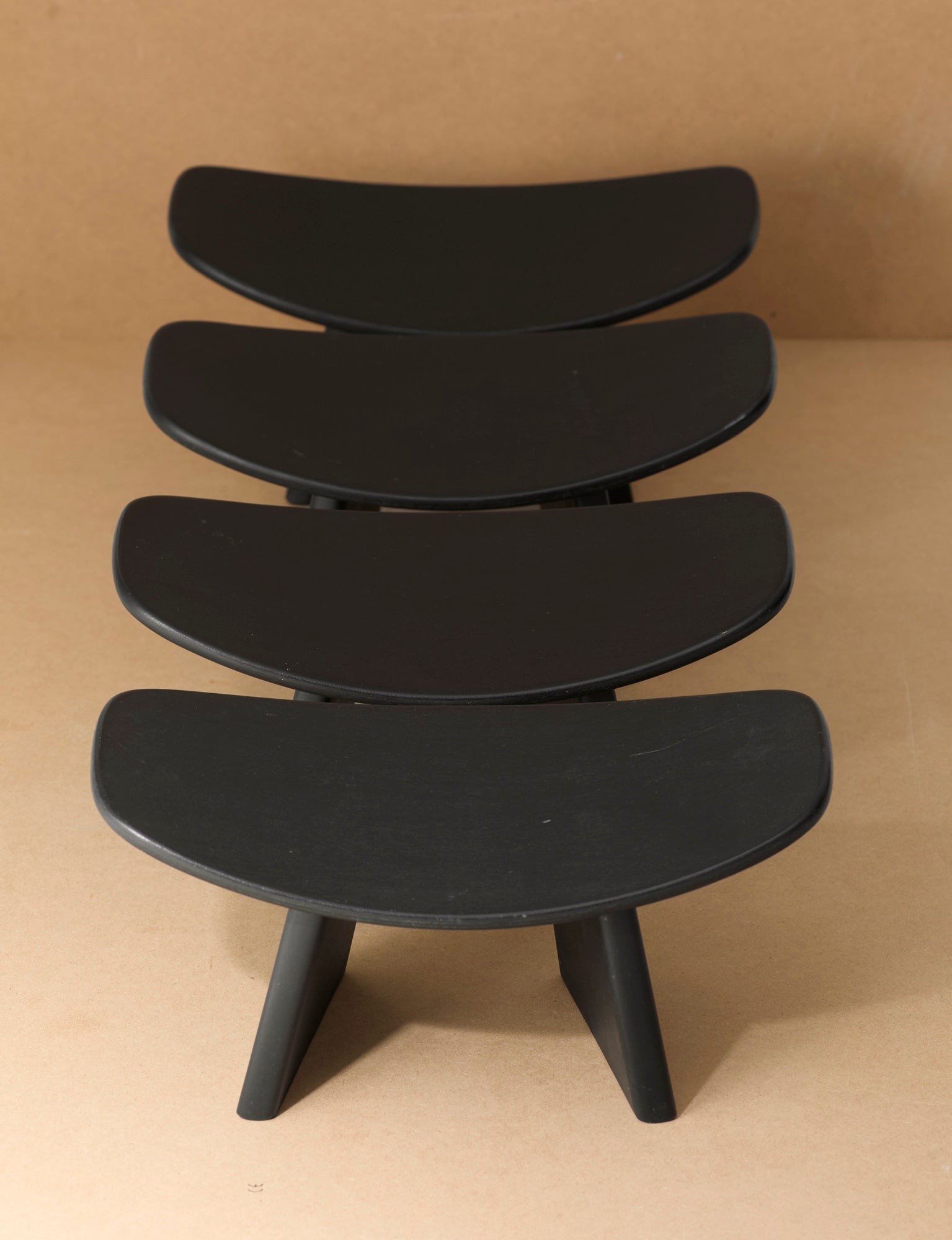 Alain Gaubert meditation stool in black solid beech, France c. 1980 — in context