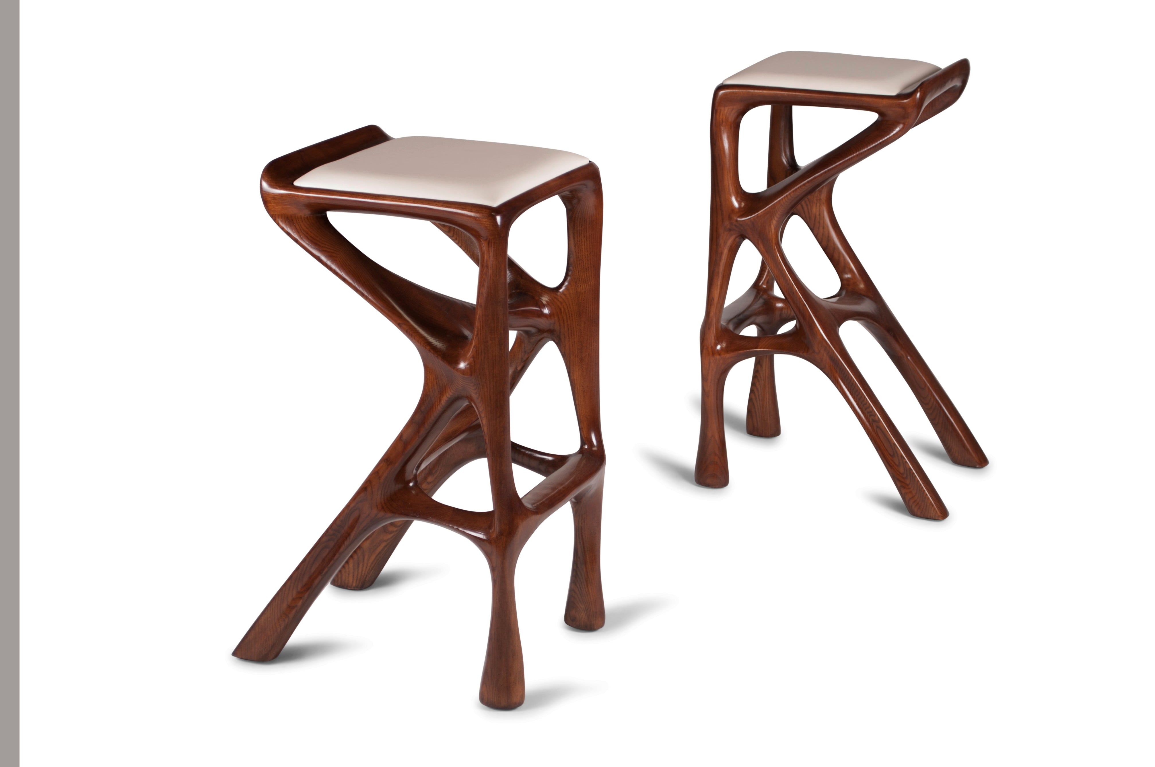 Sculptural Chimera Stool in Ash Wood with Upholstery — alternate view