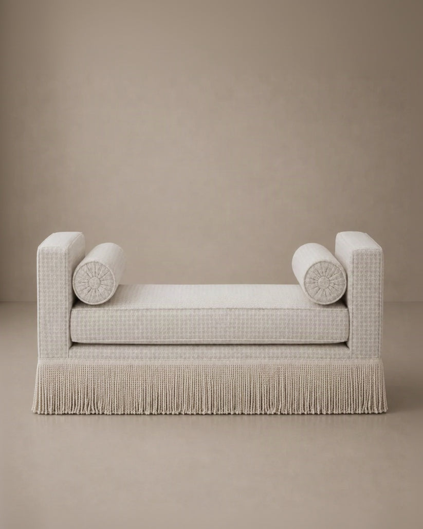 Julian Seat Bench 120 cm - Waffle Pearl - Ivory Fringe by RIJD Interior | The Oblist