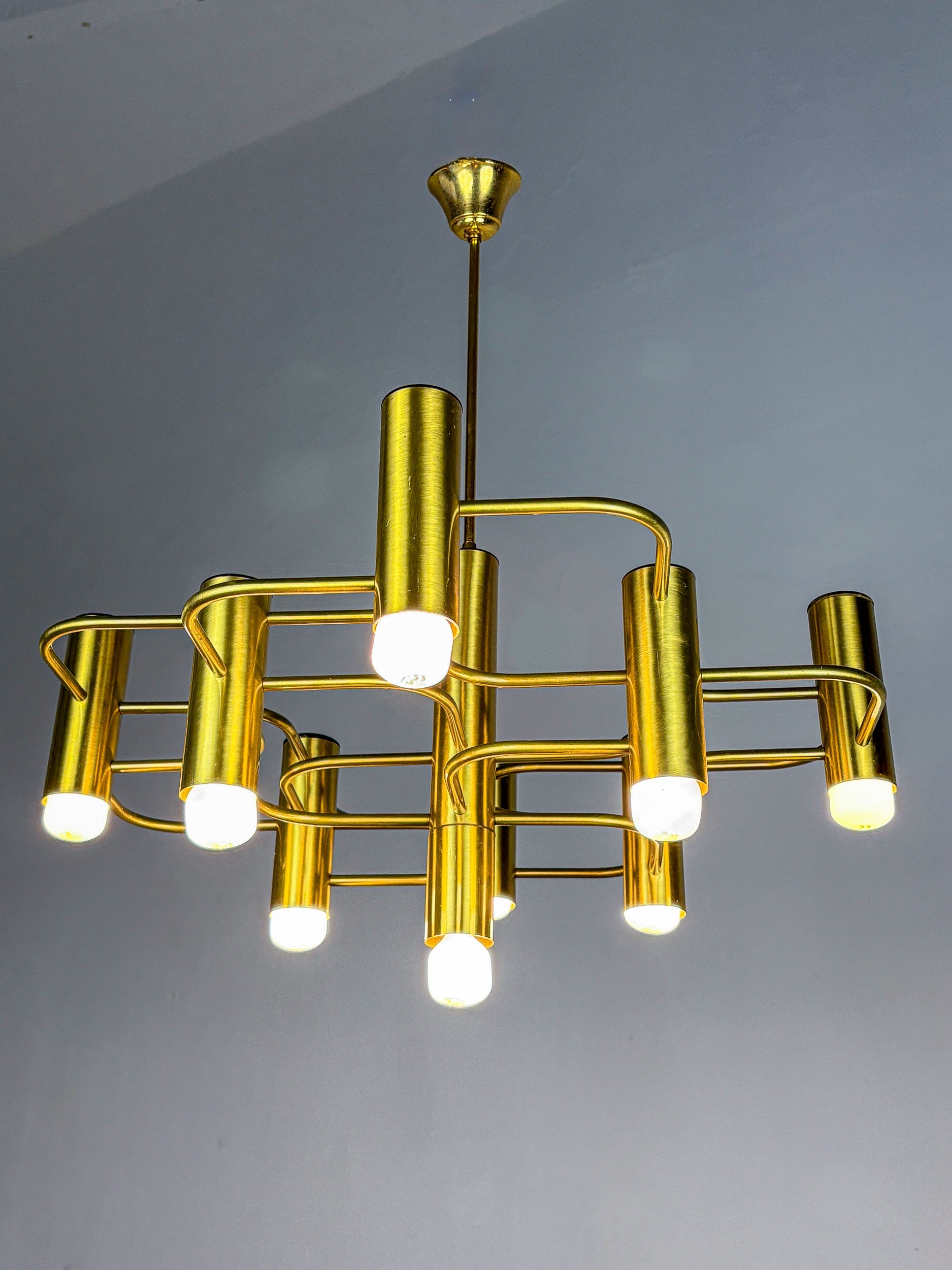 Gaetano Sciolari Geometric Chandelier, 9 lights, Italy, 1970s — lifestyle setting