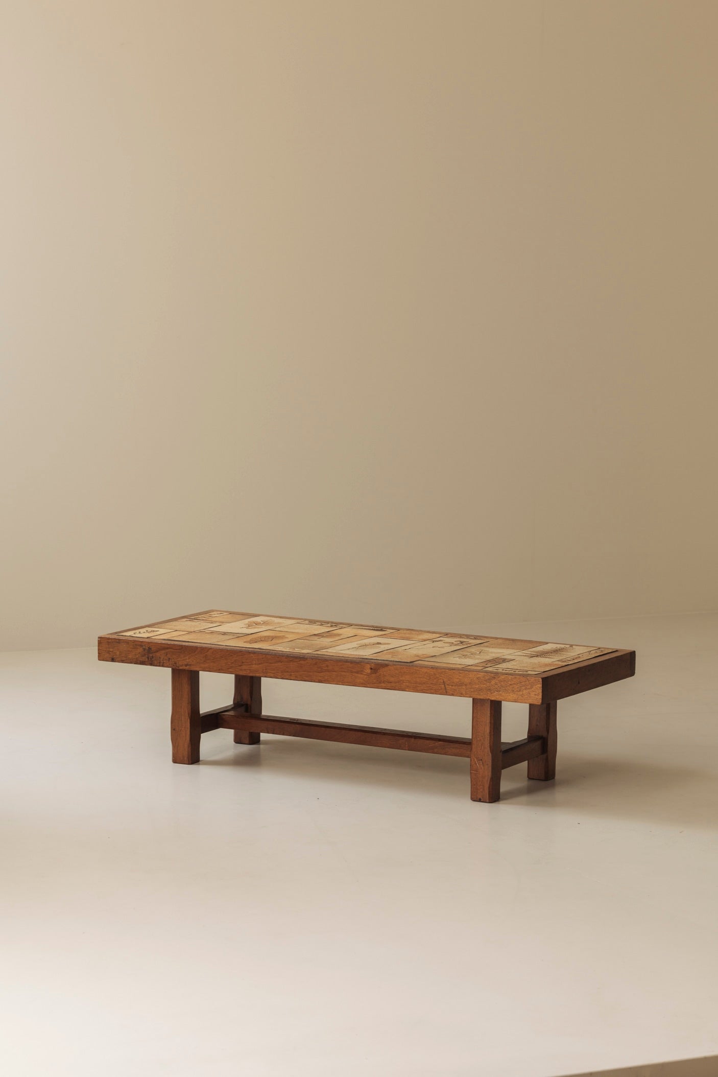 Coffee Table in Oak and Ceramic Sandstone Tiles by Roger Capron, France 1965 — alternate view