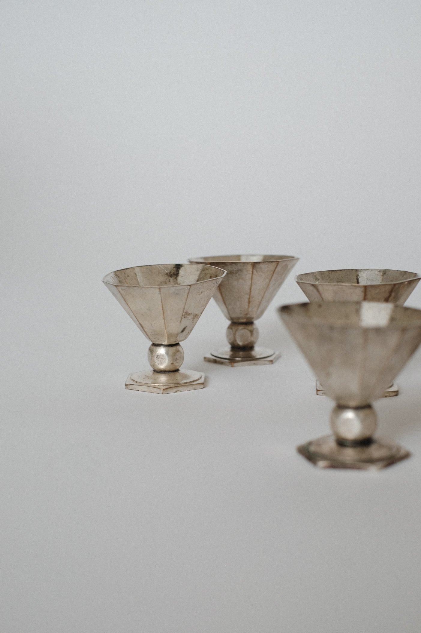 Art Deco Small Cups — top view of silver-toned metal cups
