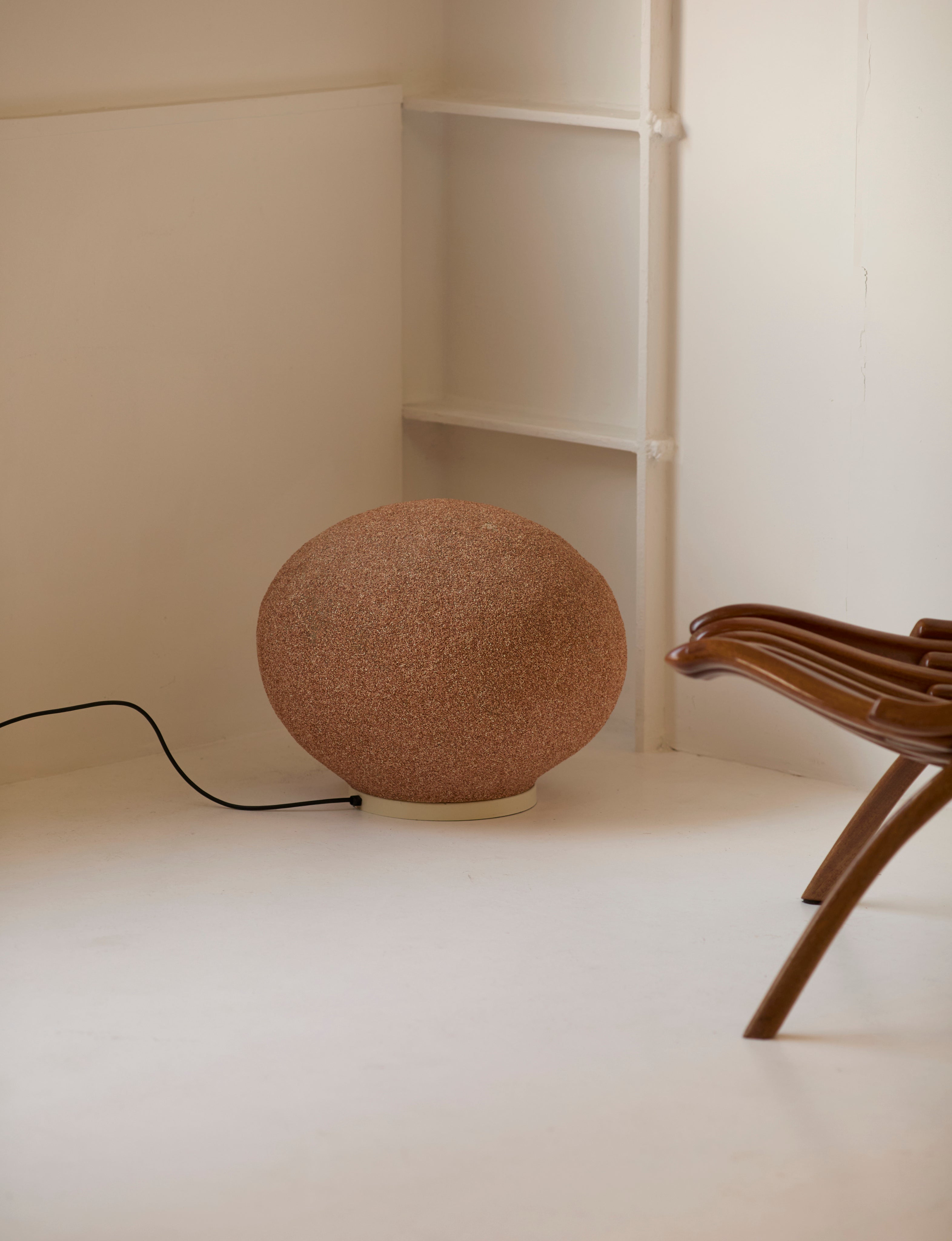 Vintage Floor Lamp in Fiberglass - Extra Large Moon Rock Collection c.1970 — side angle showing textured fiberglass base in m