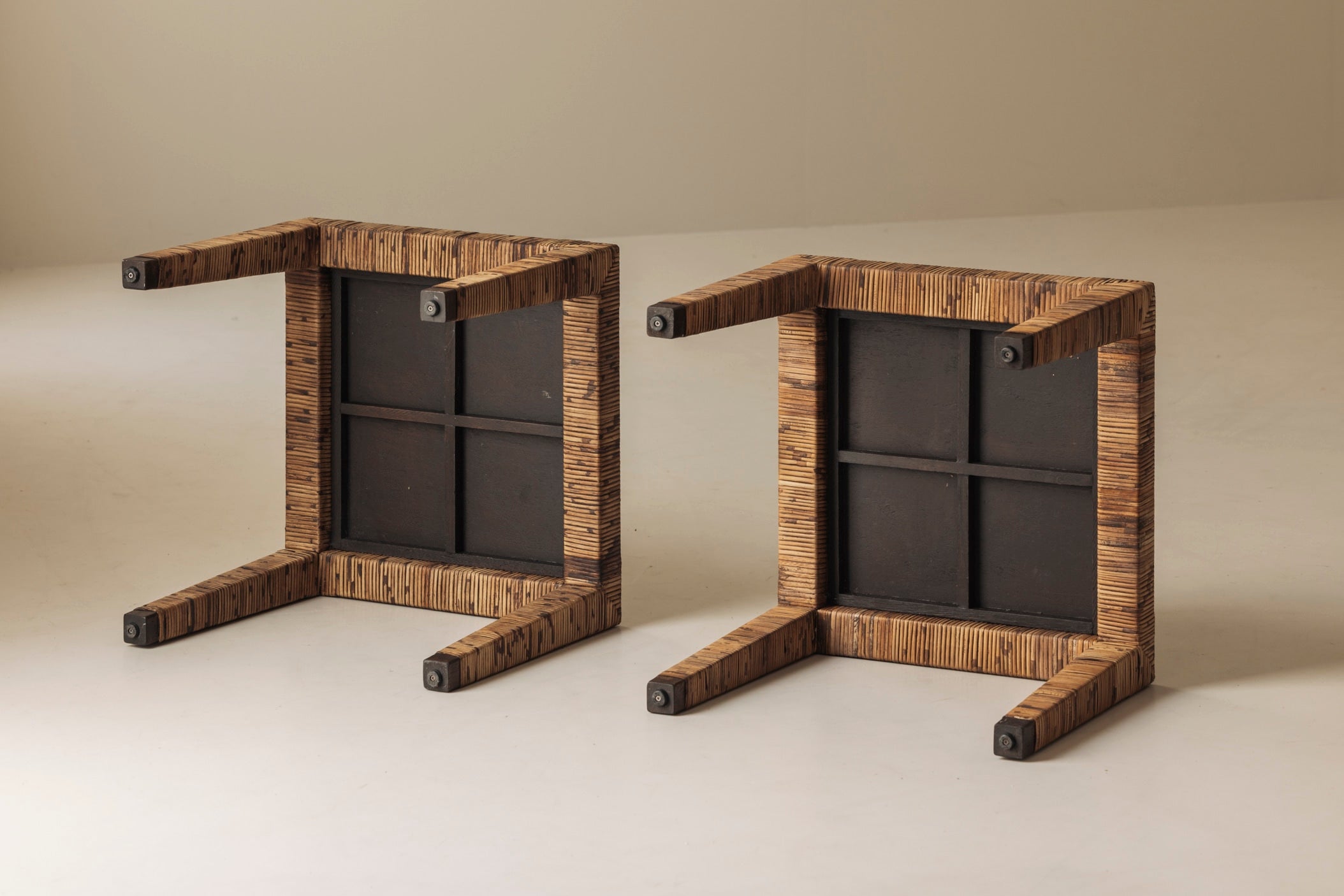 Exceptional French Rattan Wrapped Side Tables, 1970s — Pair — view 10