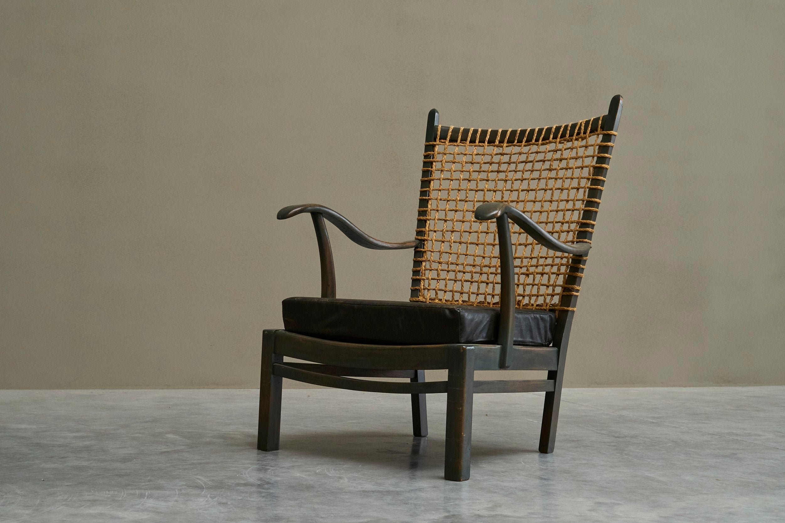 Bas van Pelt Lounge Chair in Solid Wood and Rope, The Netherlands, 1940s — view 9