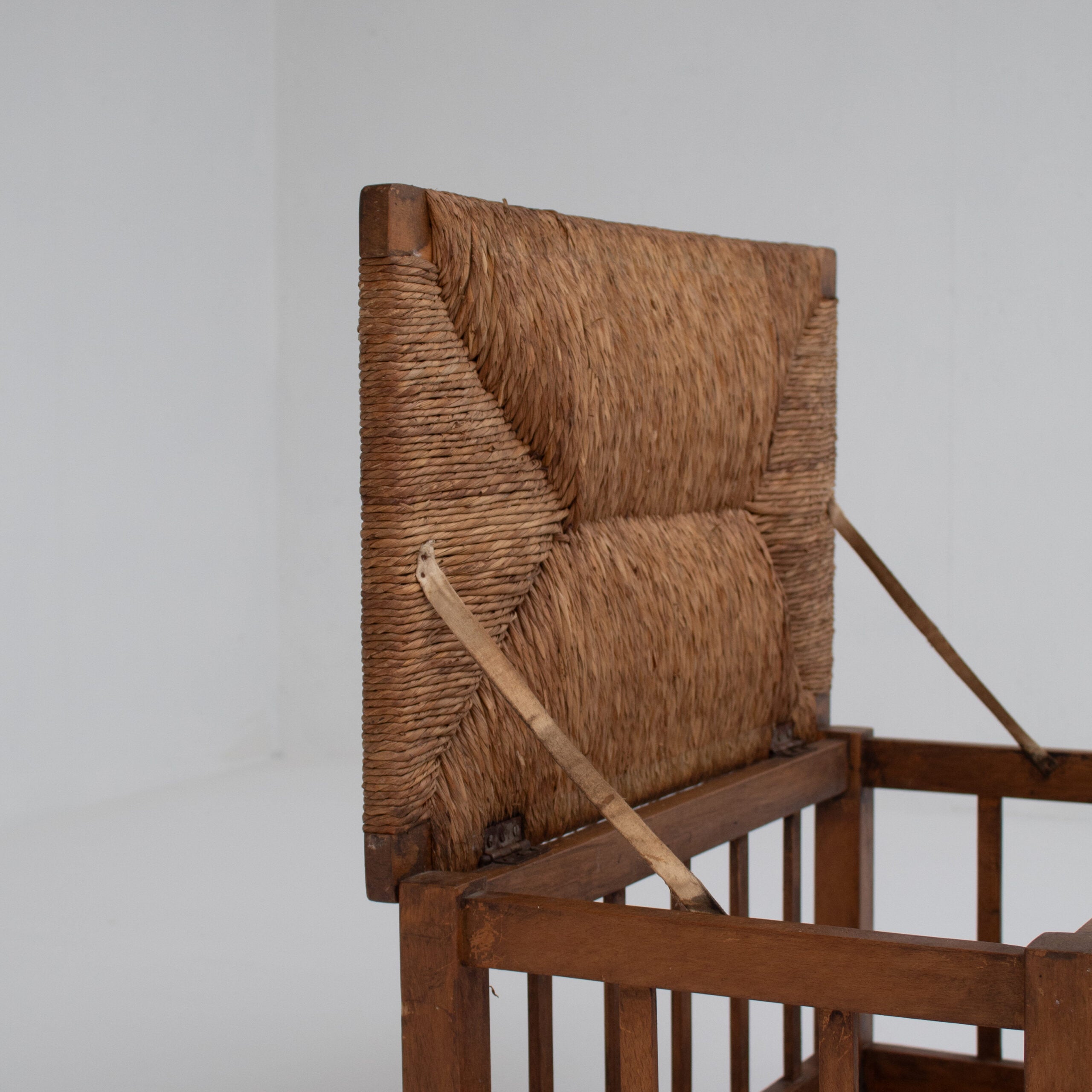 French Oak Storage Bench with Woven Rush Seat — lifestyle setting