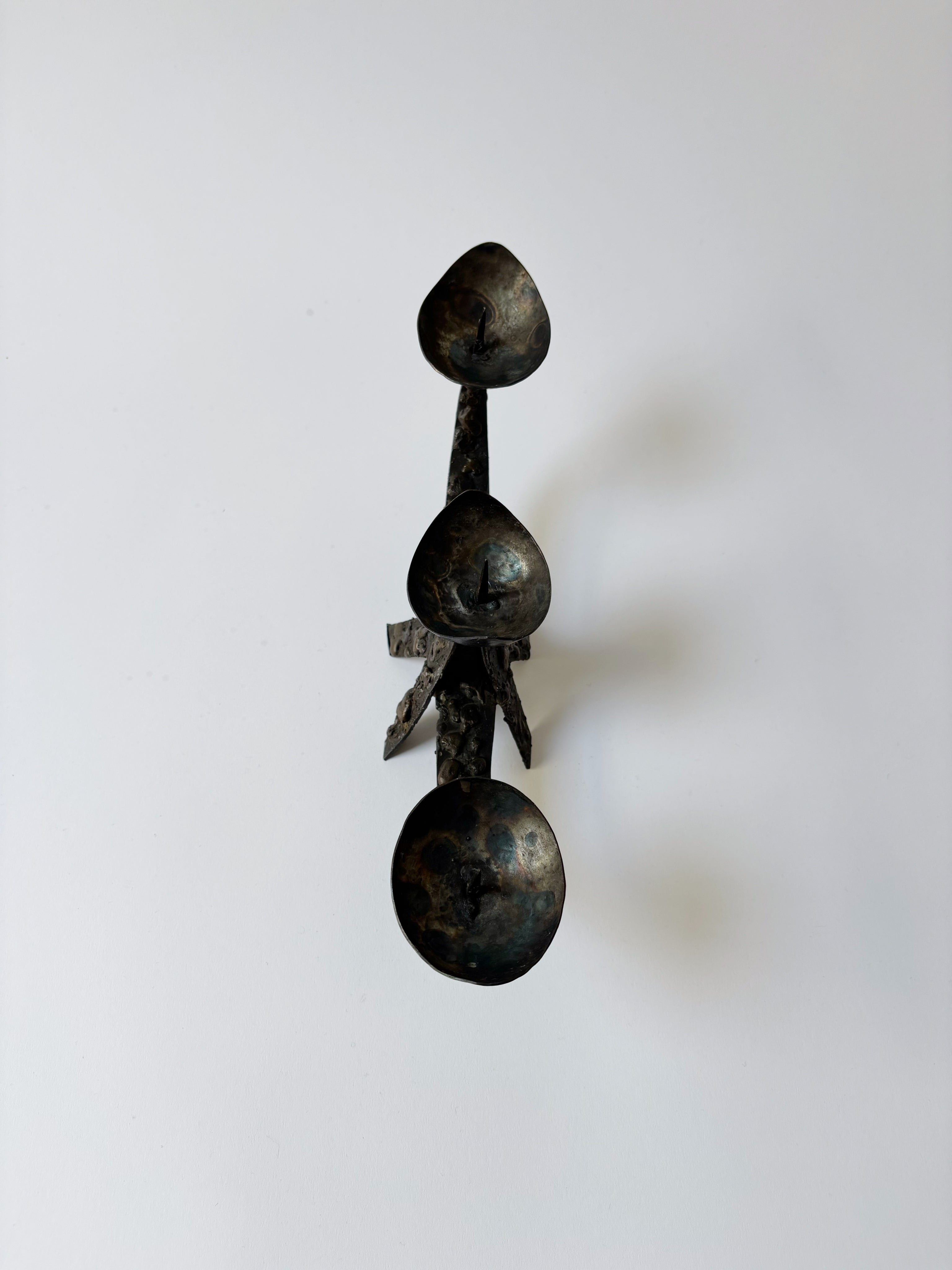 Brutalist Artisan 3 Arm Candlestick, Poland — side angle