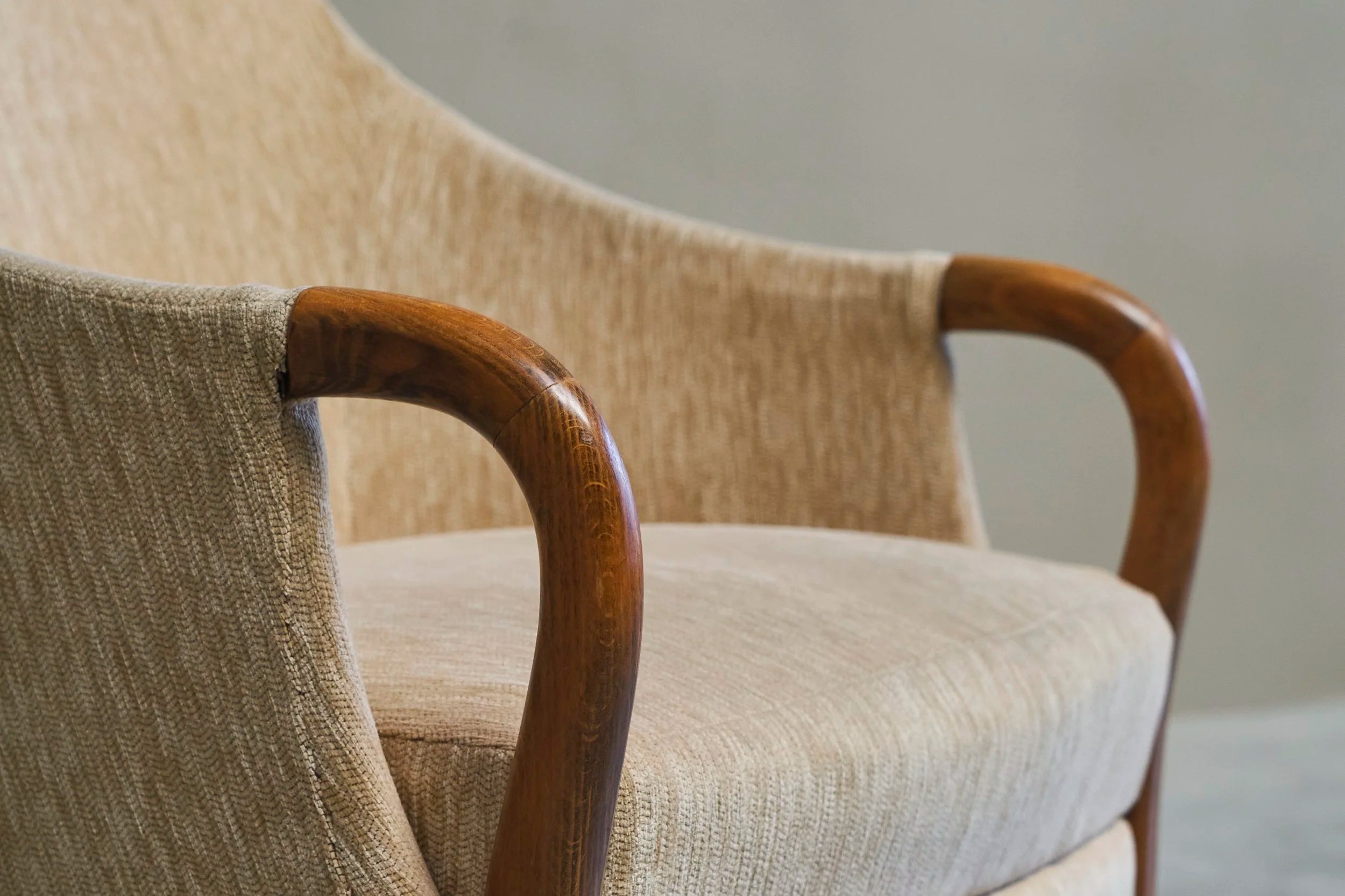 Very Elegant Mid-Century Armchair in Wool and Beech Europe 1950s — alternate view