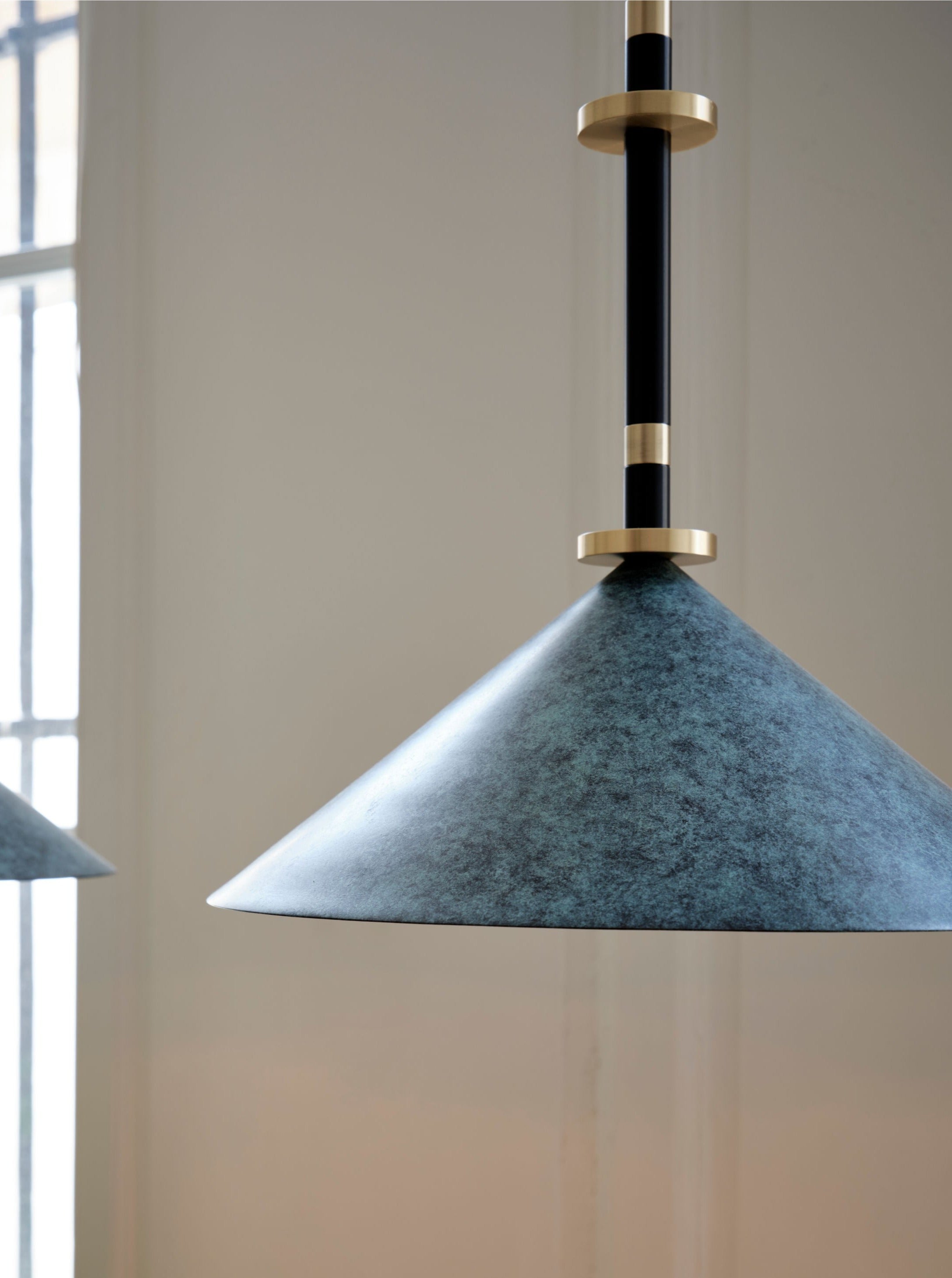 Louisa I Ceiling Light — side angle showing textured blue metal shade