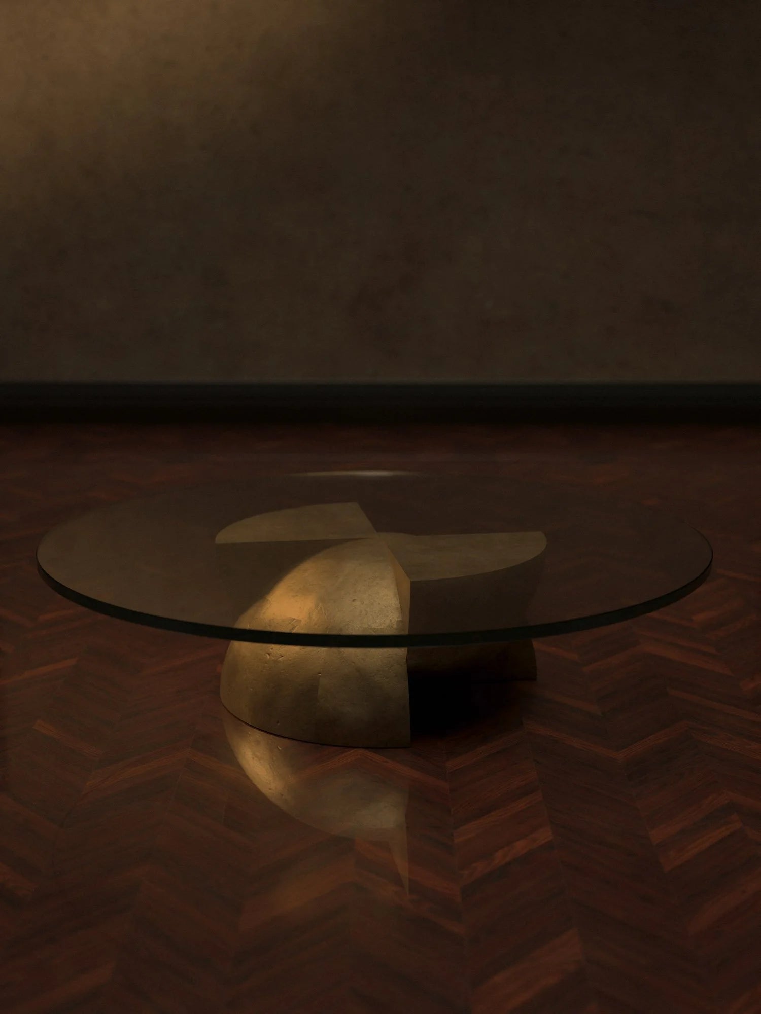 Axis Coffee Table in Glass and Cast Brass by Studio Brocky — detail view