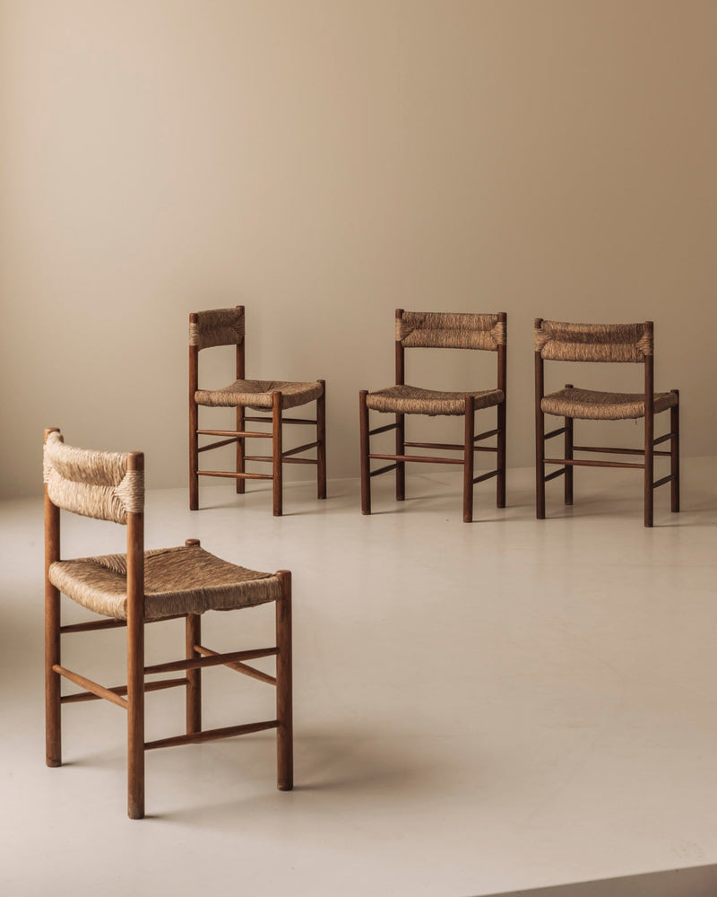 Original set of four ‘Dordogne’ chairs by Charlotte Perriand for Sentou, 1960s — detail view