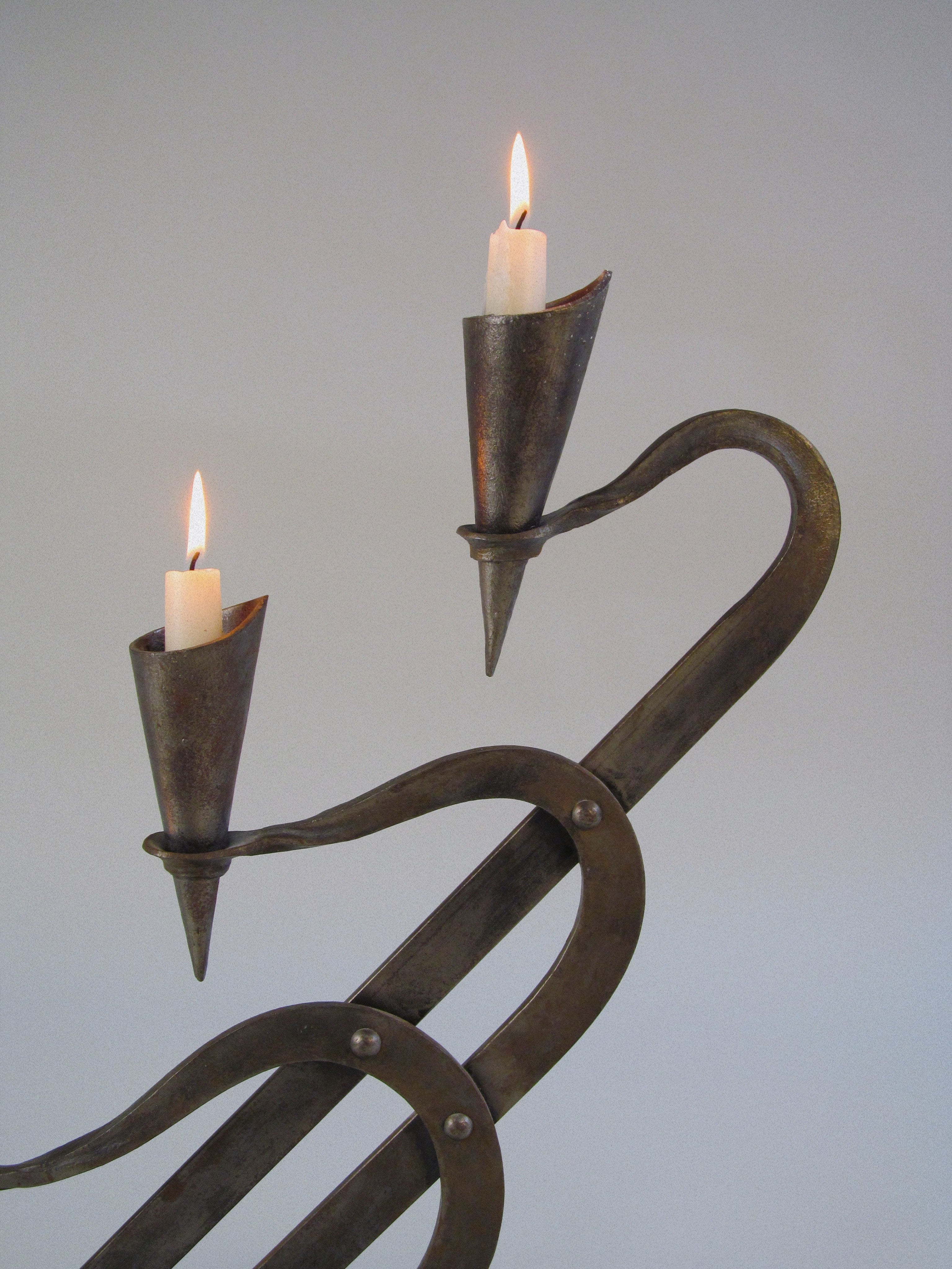 Brutalist Candleholder - Late 20th Century — angled view with two metal candle holders