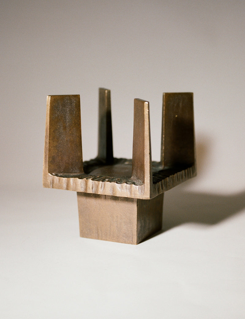 Vintage French Bronze Mid-Century Candle Holder Circa 1950 — close-up of textured bronze surface