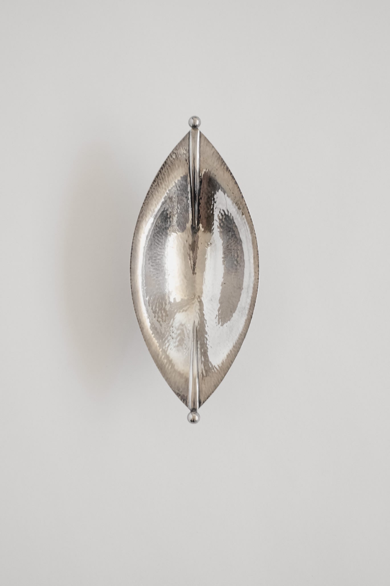 Vintage Silver-Plated Dish with Hammered Texture — side angle