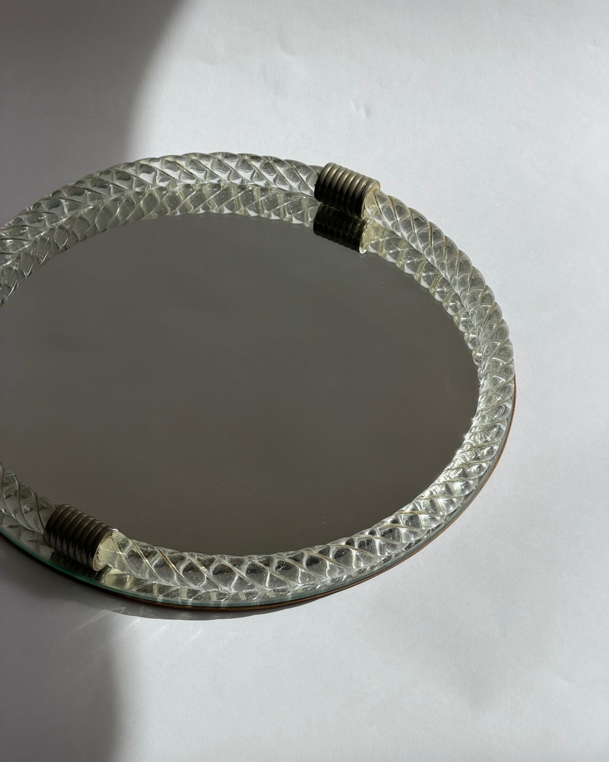 Vintage Italian wall mirror with twisted Murano glass frame — side angle
