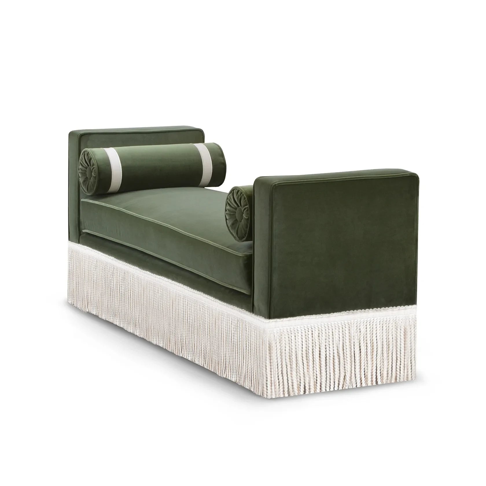 Julian Seat Bench - Green Velvet & Fringe — detail view