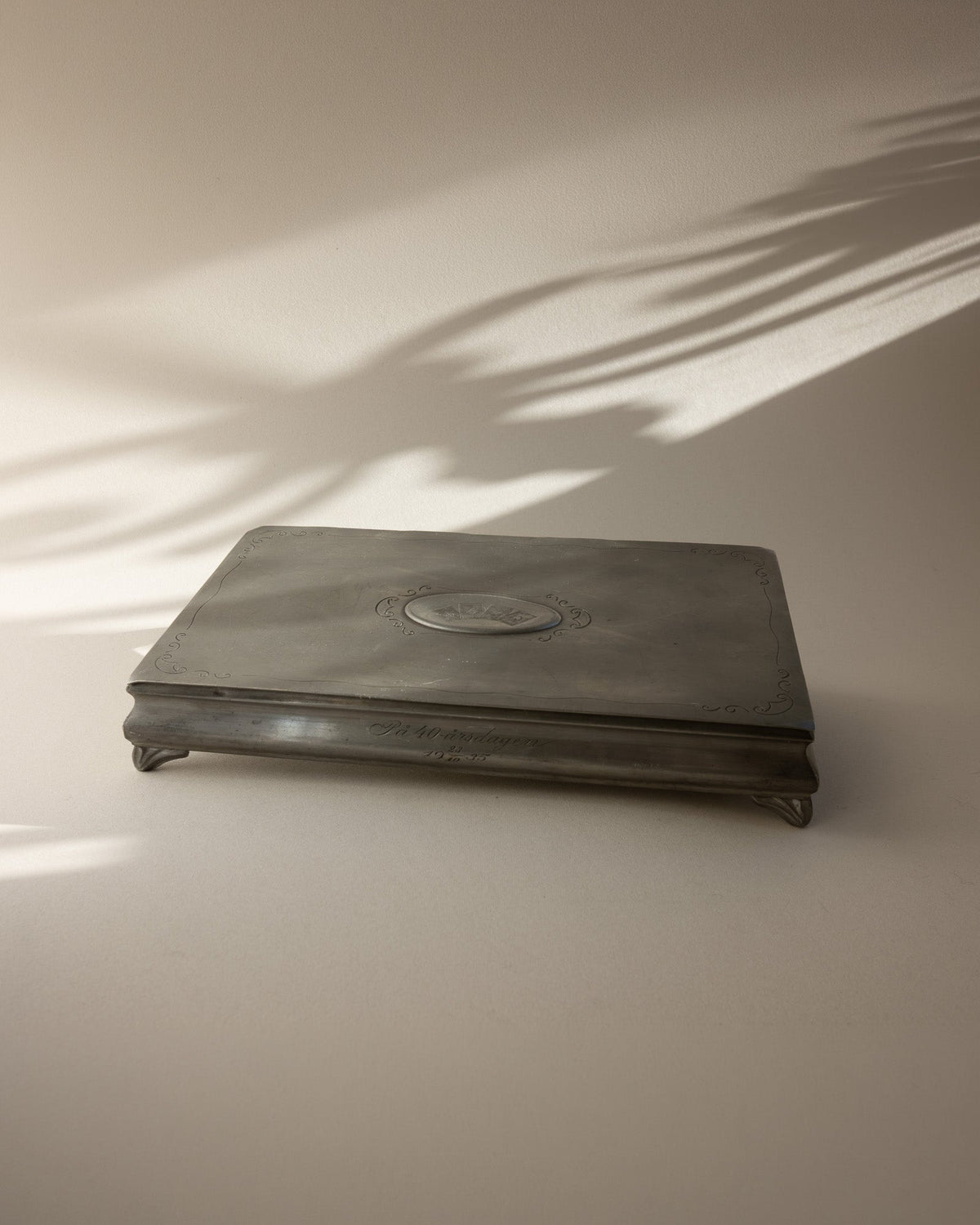J.L. Hultman for Svenskt Tenn Swedish Grace Pewter Gaming Box with 1933 Öberg Cards — close-up