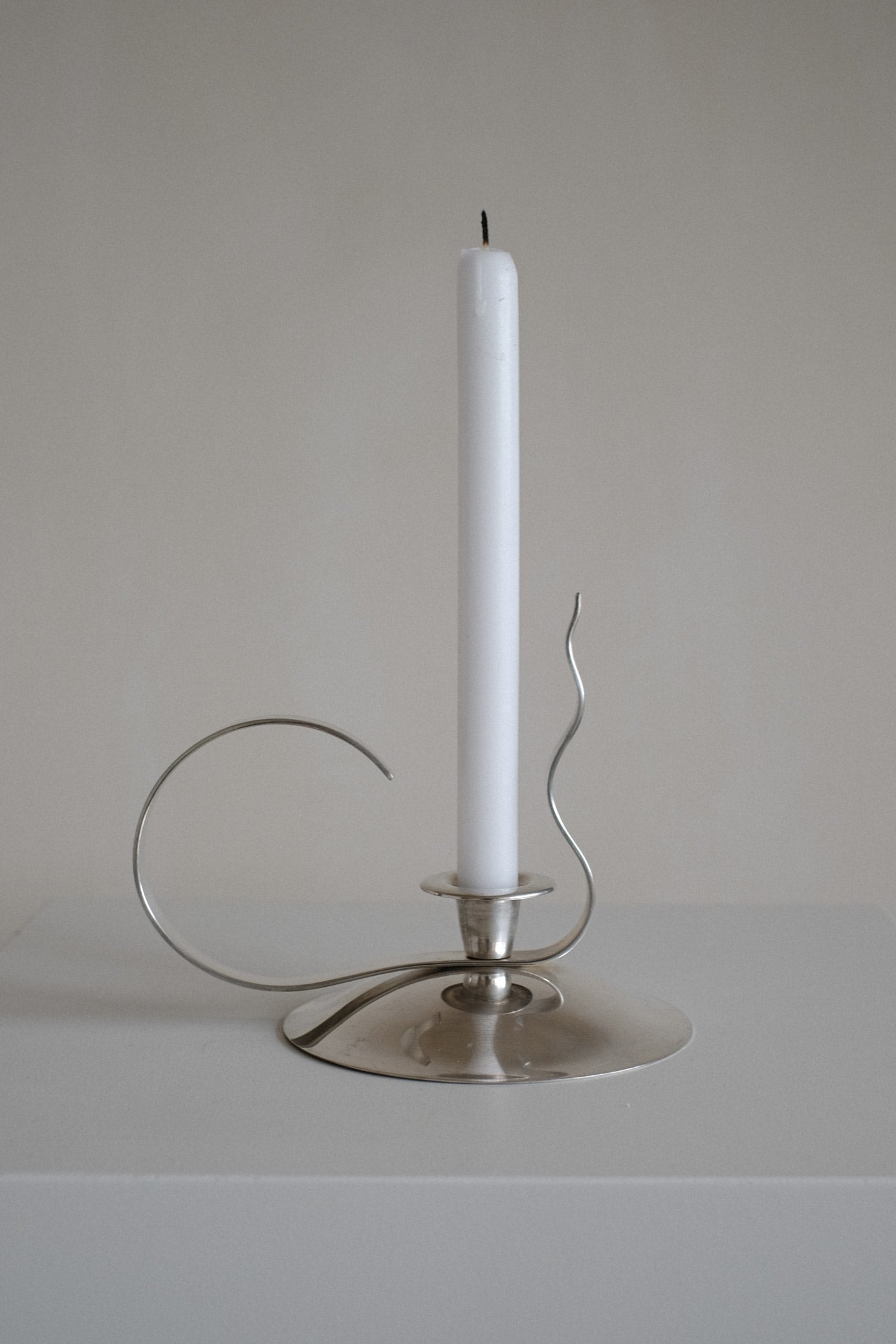 Silver-Plated Candle Holder — side view on minimalist surface